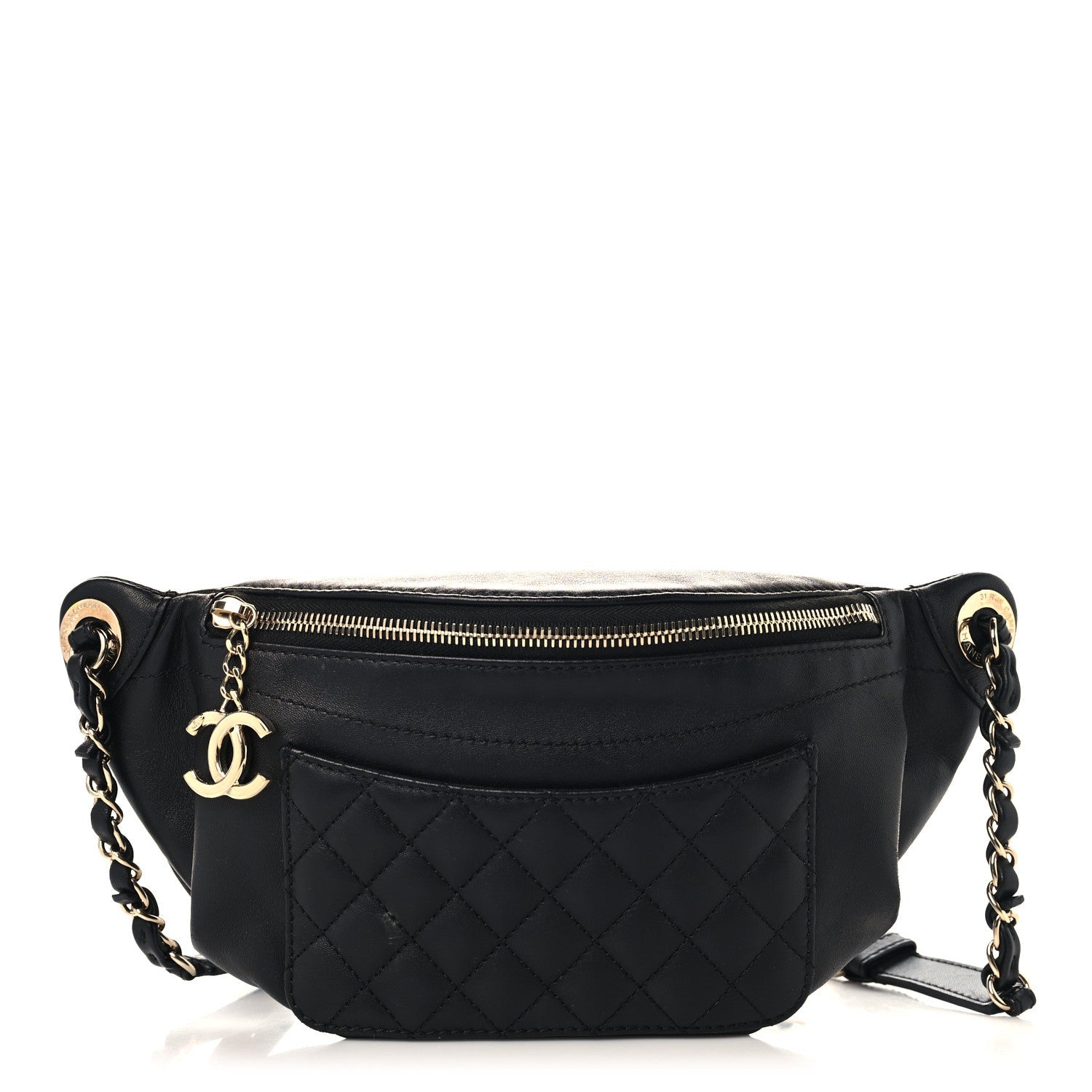 Lambskin Quilted Waist Bag Fanny Pack Black