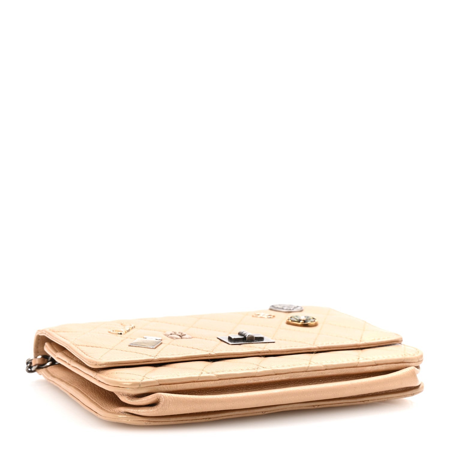 Metallic Calfskin Lucky Charms Casino 2.55 Reissue Wallet On Chain WOC Beige