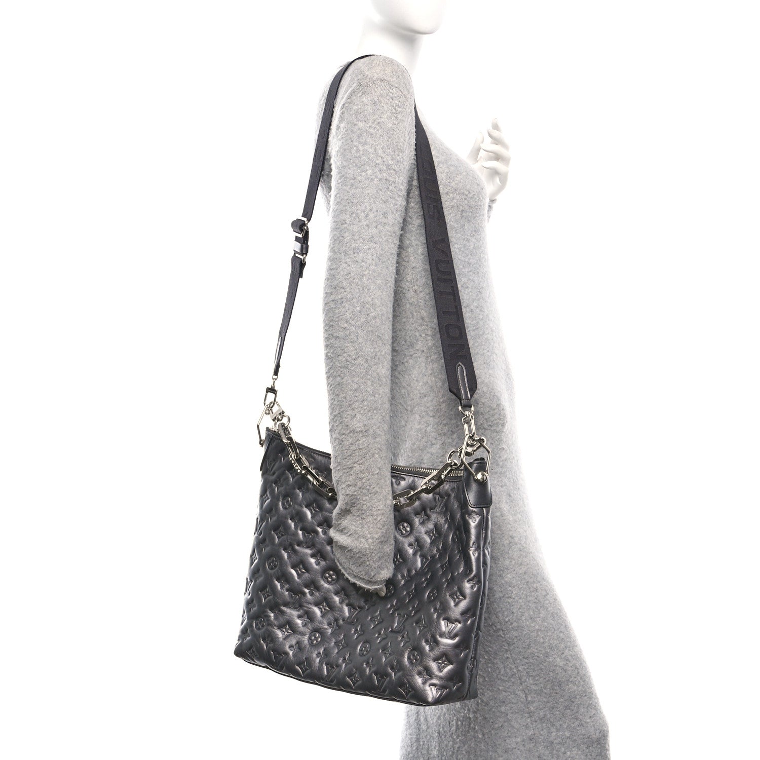 Calfskin Embossed Monogram Coussin Hobo MM Gunmetal Gray