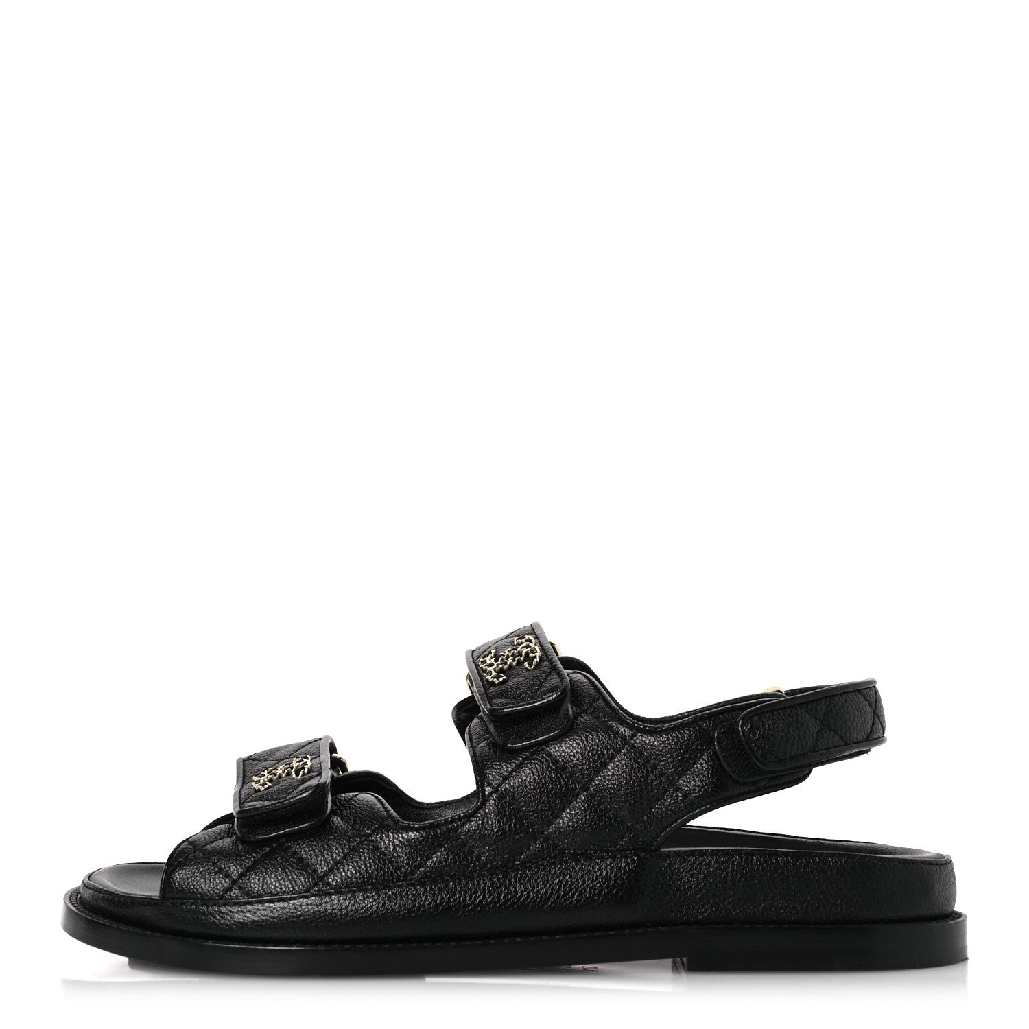 Grained Calfskin Velcro Dad Sandals 37.5 Black
