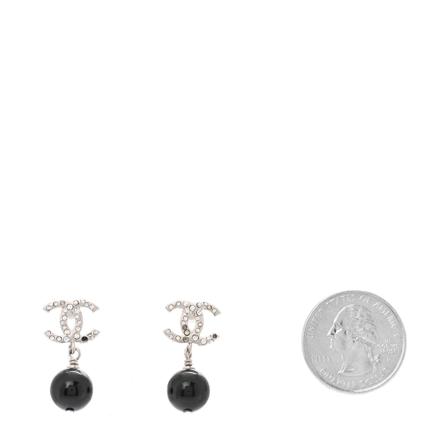 Crystal Pearl CC Drop Earrings Black Silver