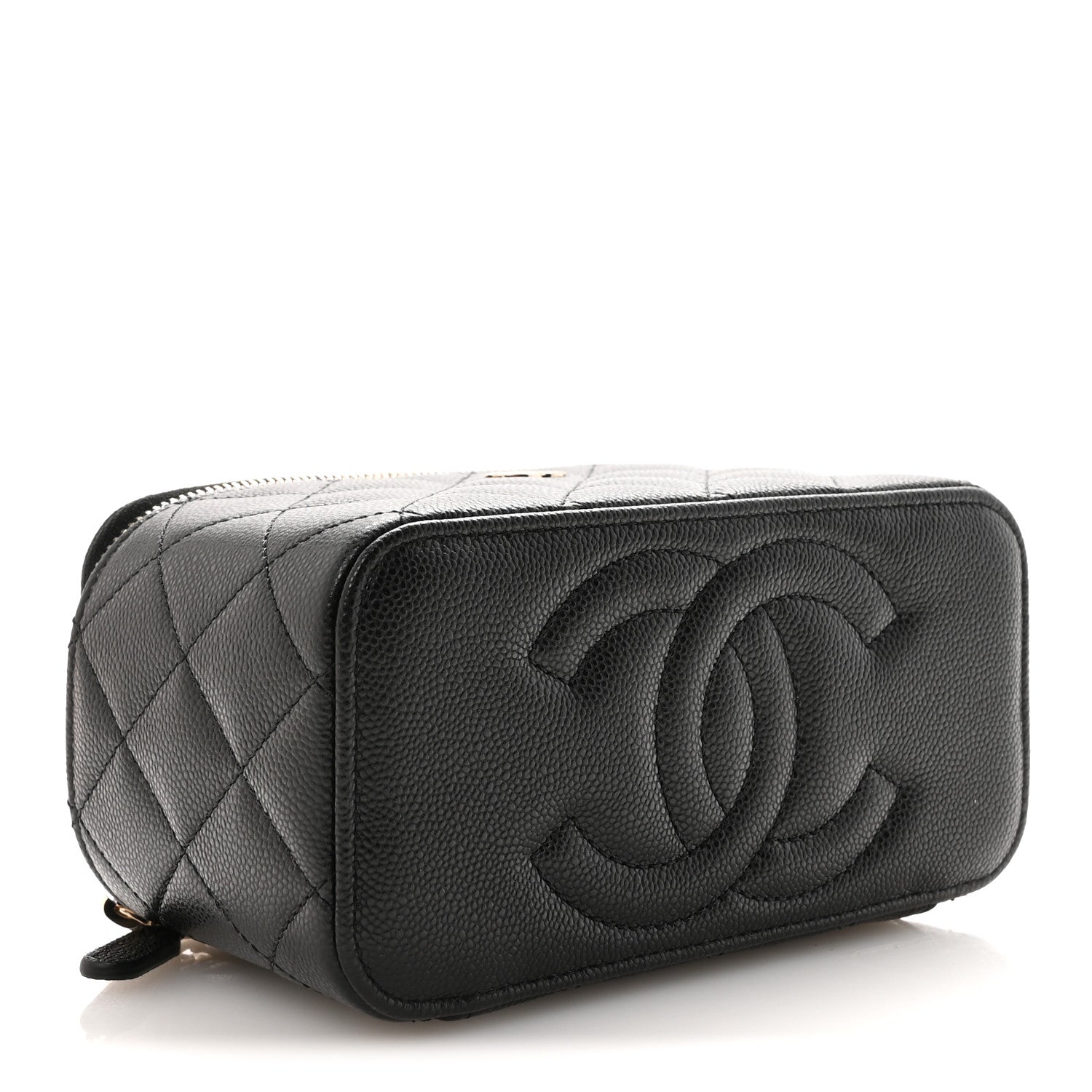 Caviar Quilted Small Vanity Case With Chain Black