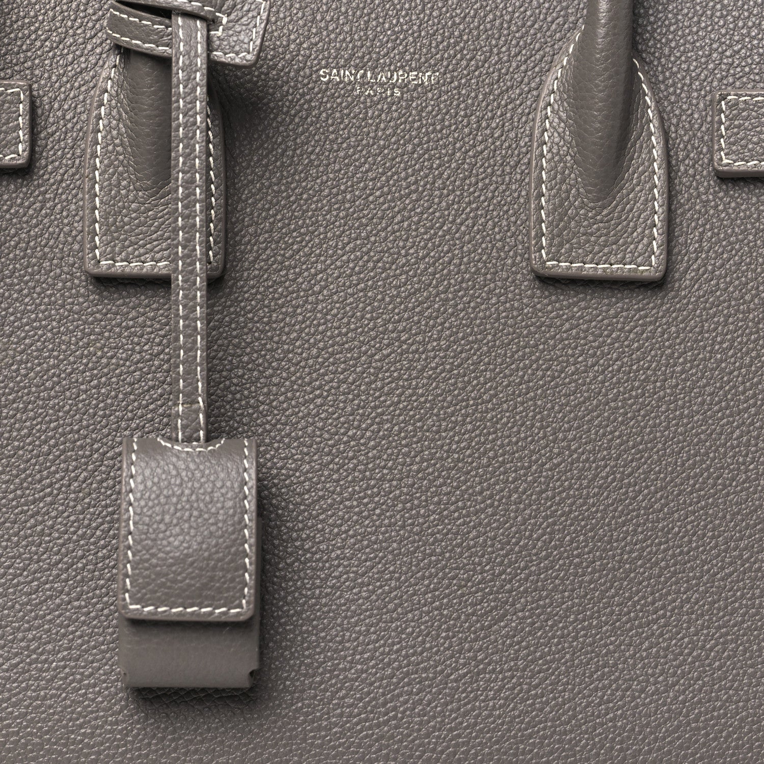 Grained Calfskin Topstitch Baby Sac De Jour Fog