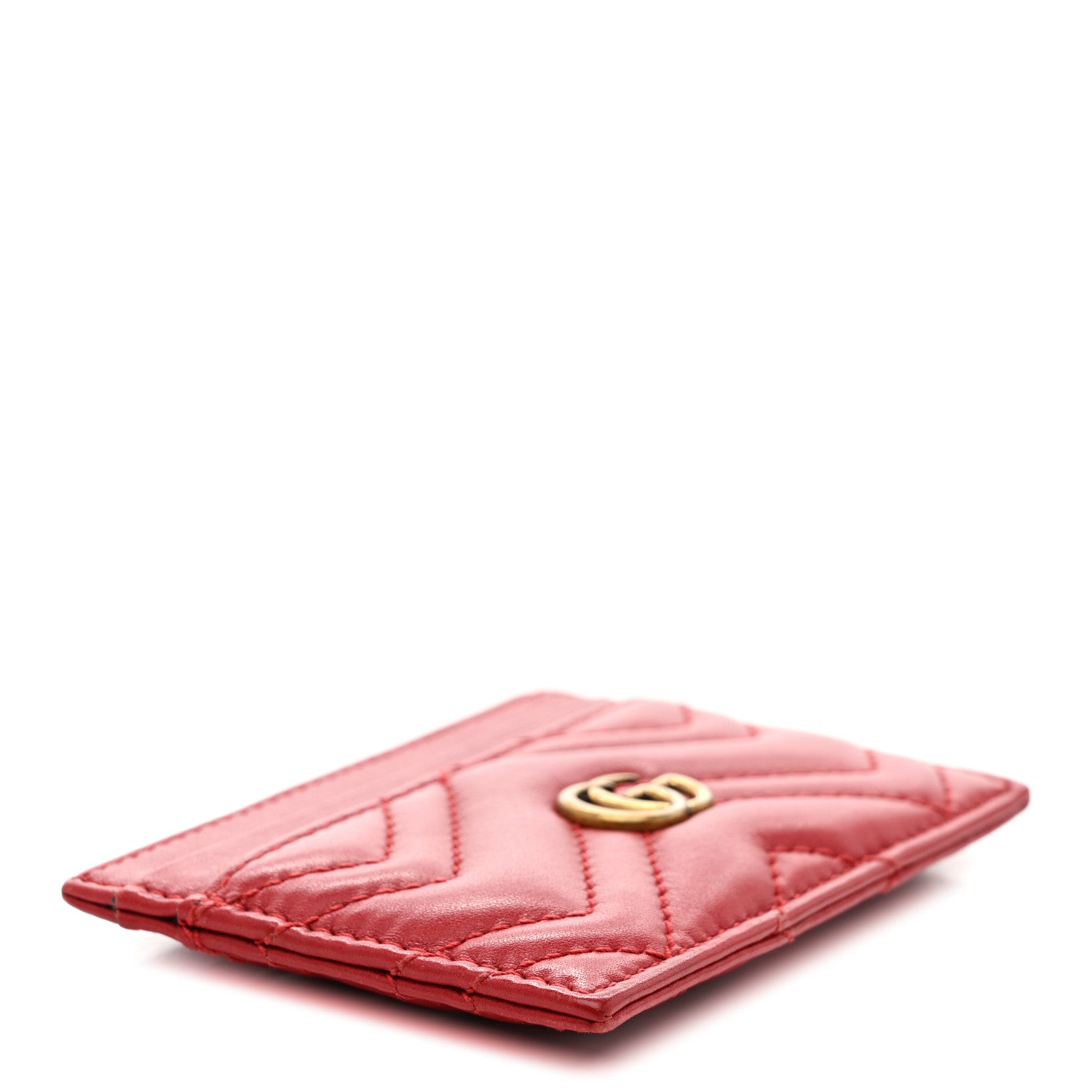 Calfskin Matelasse GG Marmont Card Holder Hibiscus Red