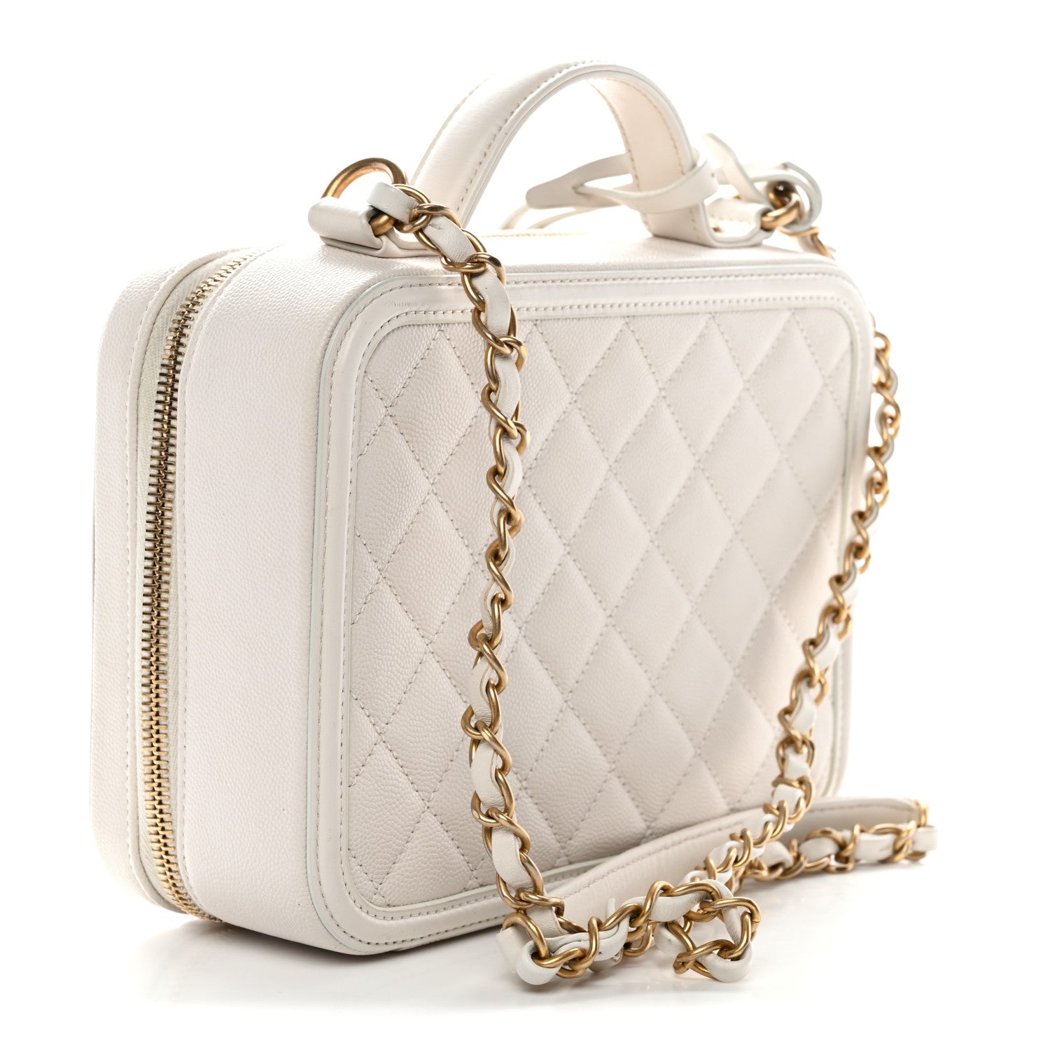 Caviar Quilted Medium CC Filigree Vanity Case White
