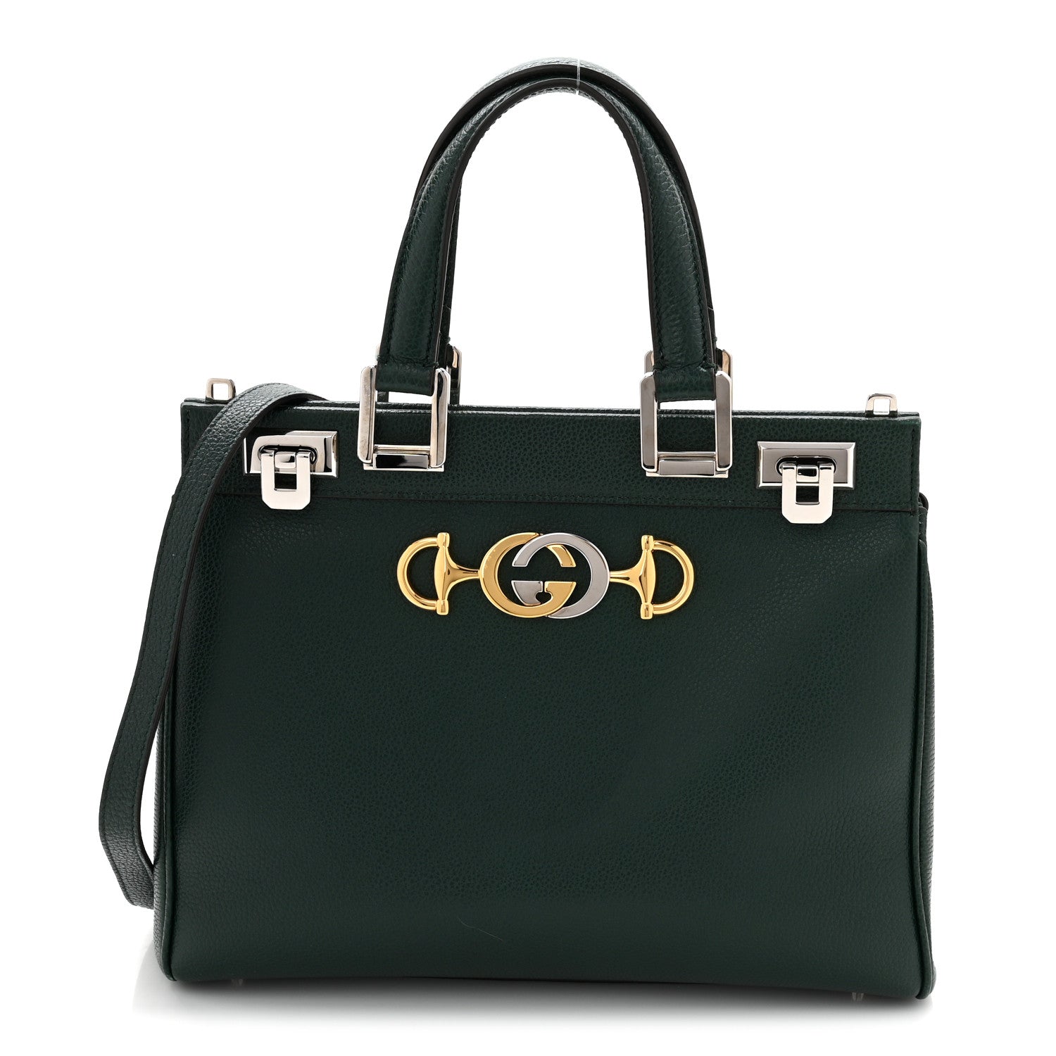 Grainy Calfskin Small Zumi Top Handle Bag Vintage Green