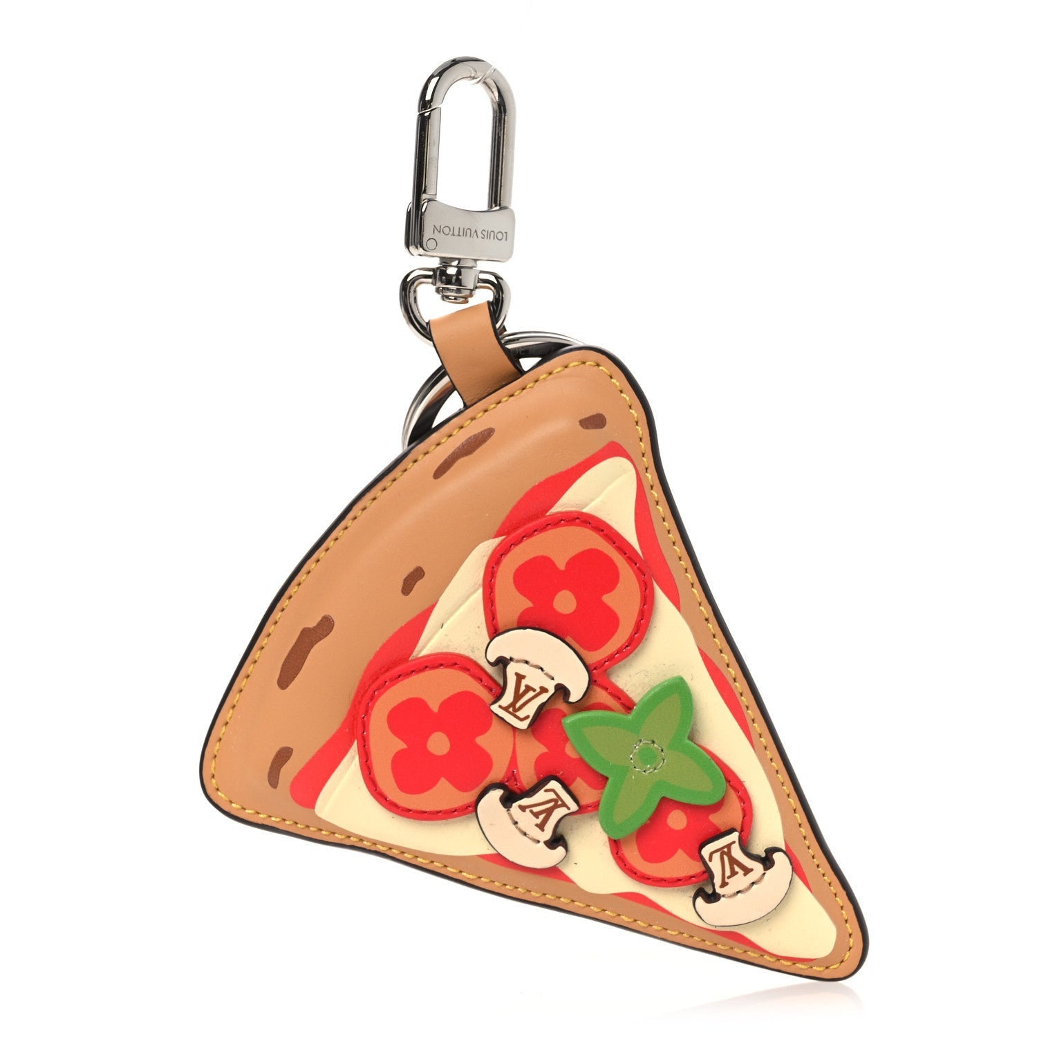 Calfskin Monogram Printed Pizza Bag Charm Key Holder