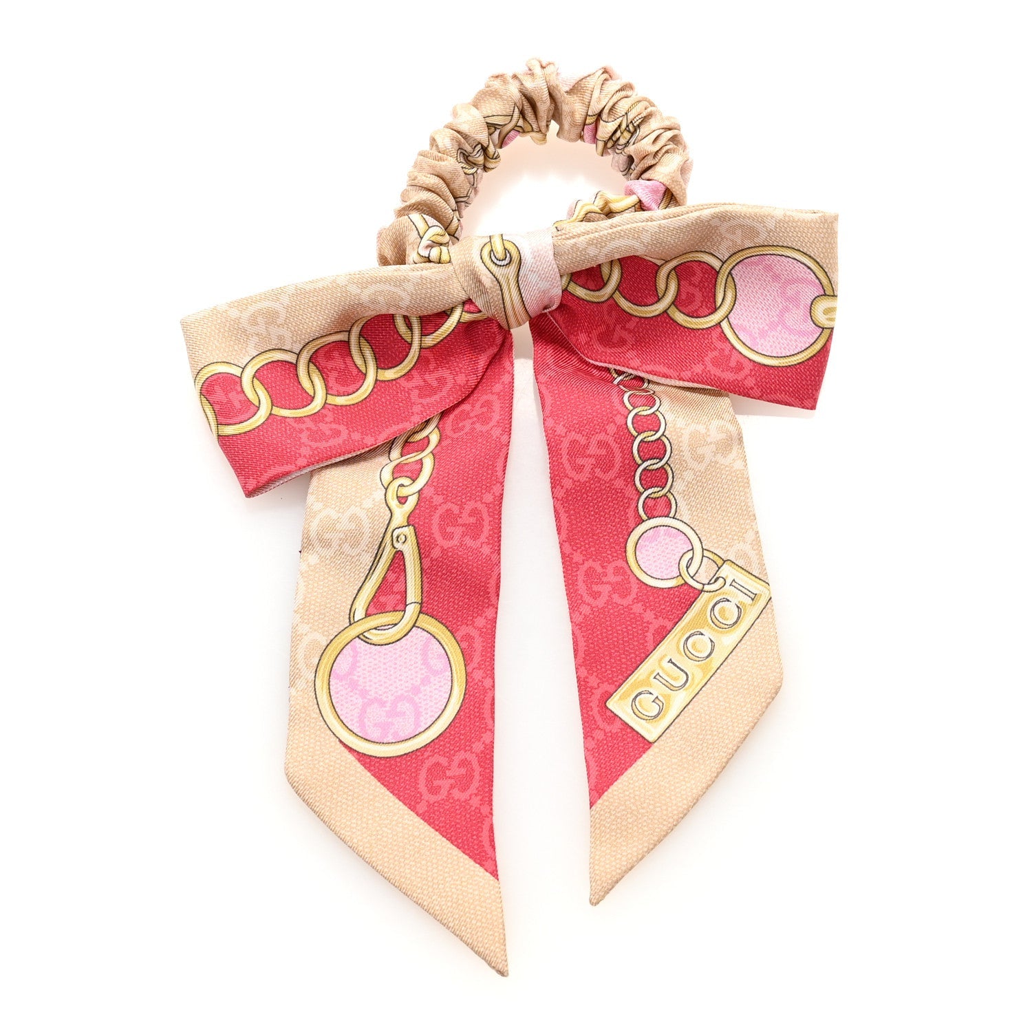 Silk Monogram Chain Print Scrunchie Hair Tie Roseate Pink