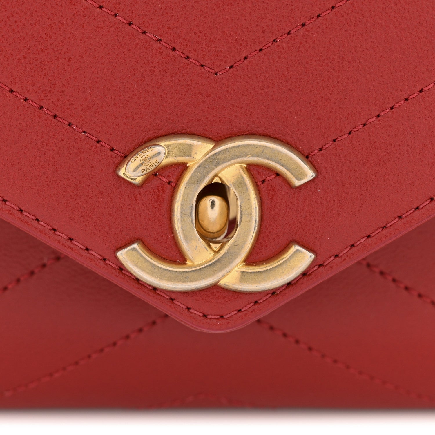 Lambskin Chevron Stitched Envelope Flap Bag Red