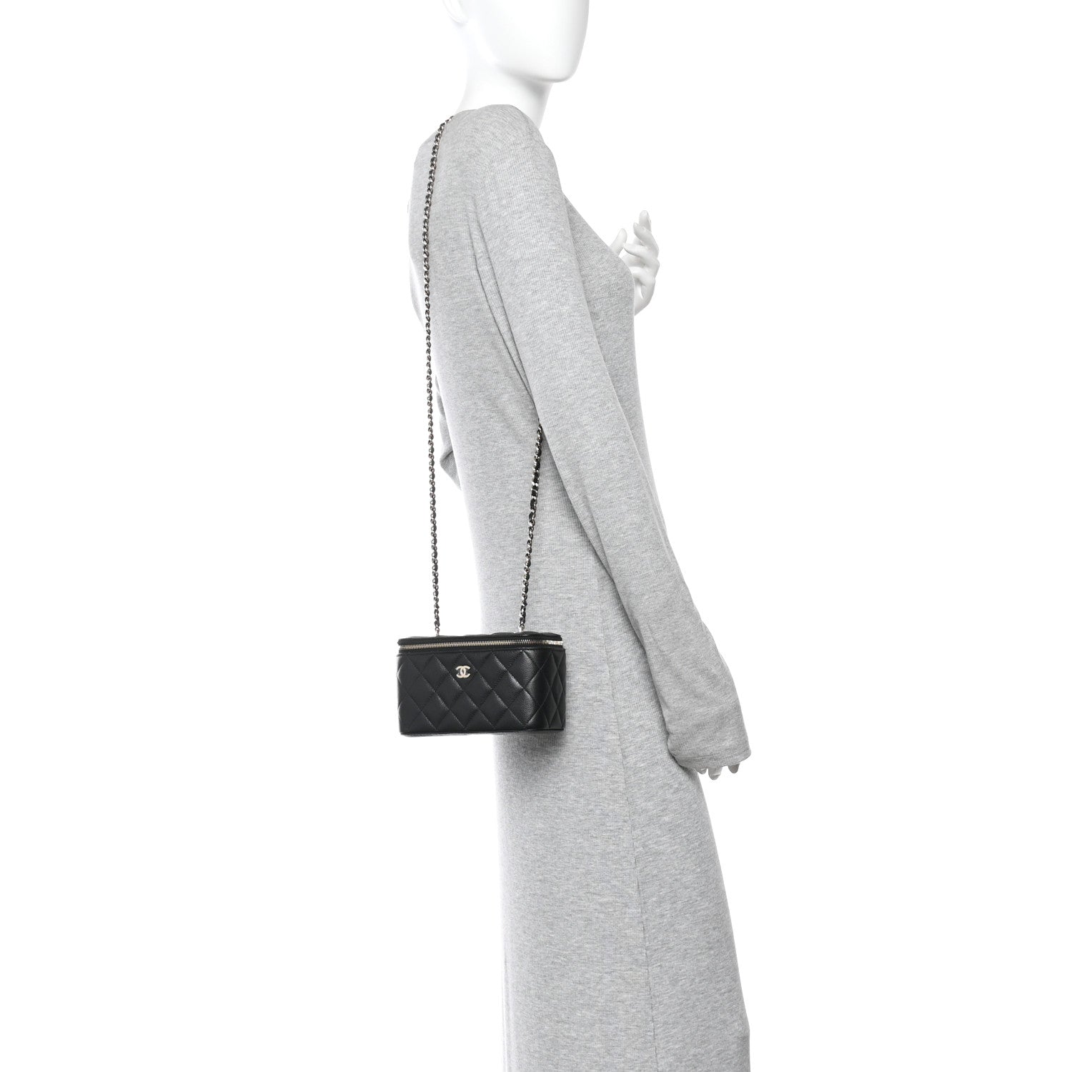 Caviar Quilted Small Vanity Case With Chain Black