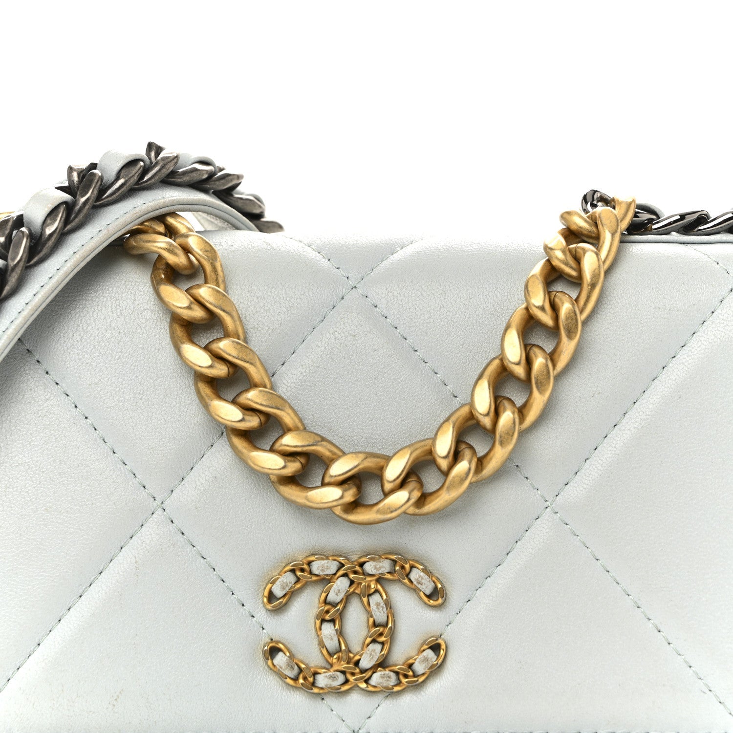 Lambskin Quilted Chanel 19 Wallet On Chain WOC Light Blue
