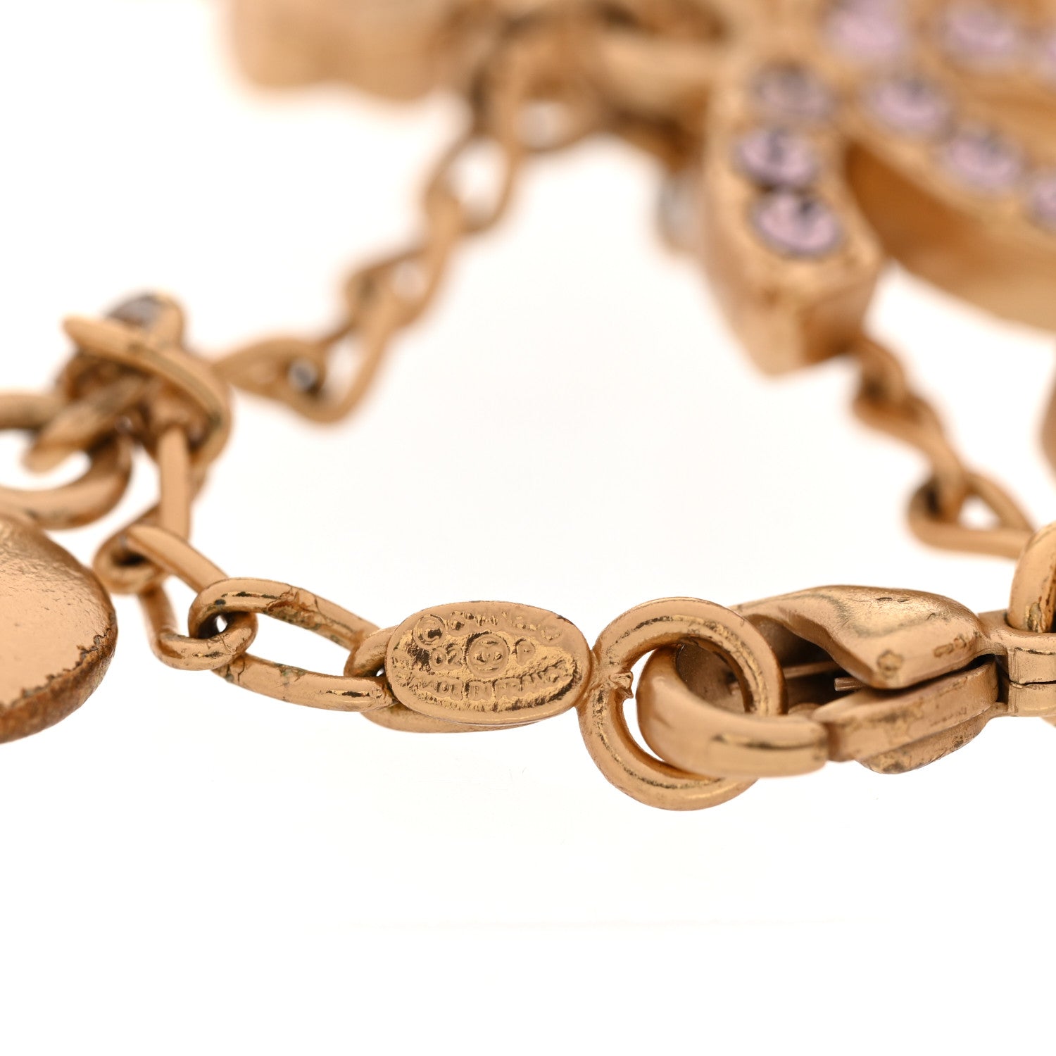 Metal Crystal Lucky Charms Bracelet Gold Pink