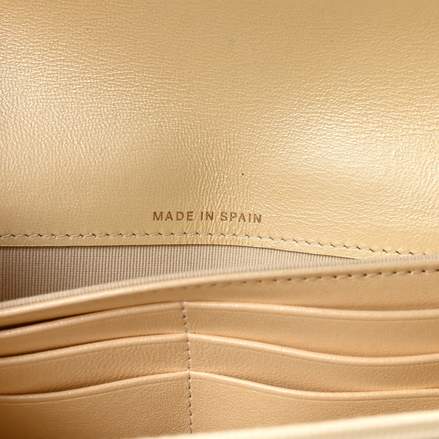 Iridescent Lambskin Quilted CC Flap Wallet Beige