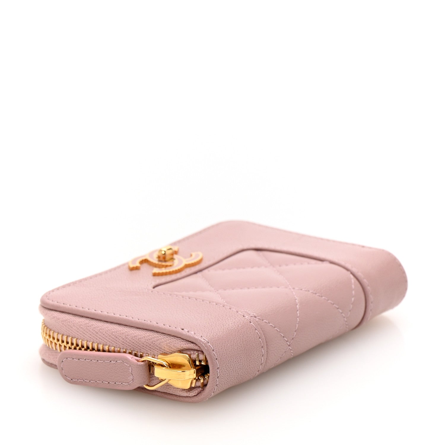 Sheepskin Quilted Mademoiselle Vintage Zip Coin Purse Light Pink