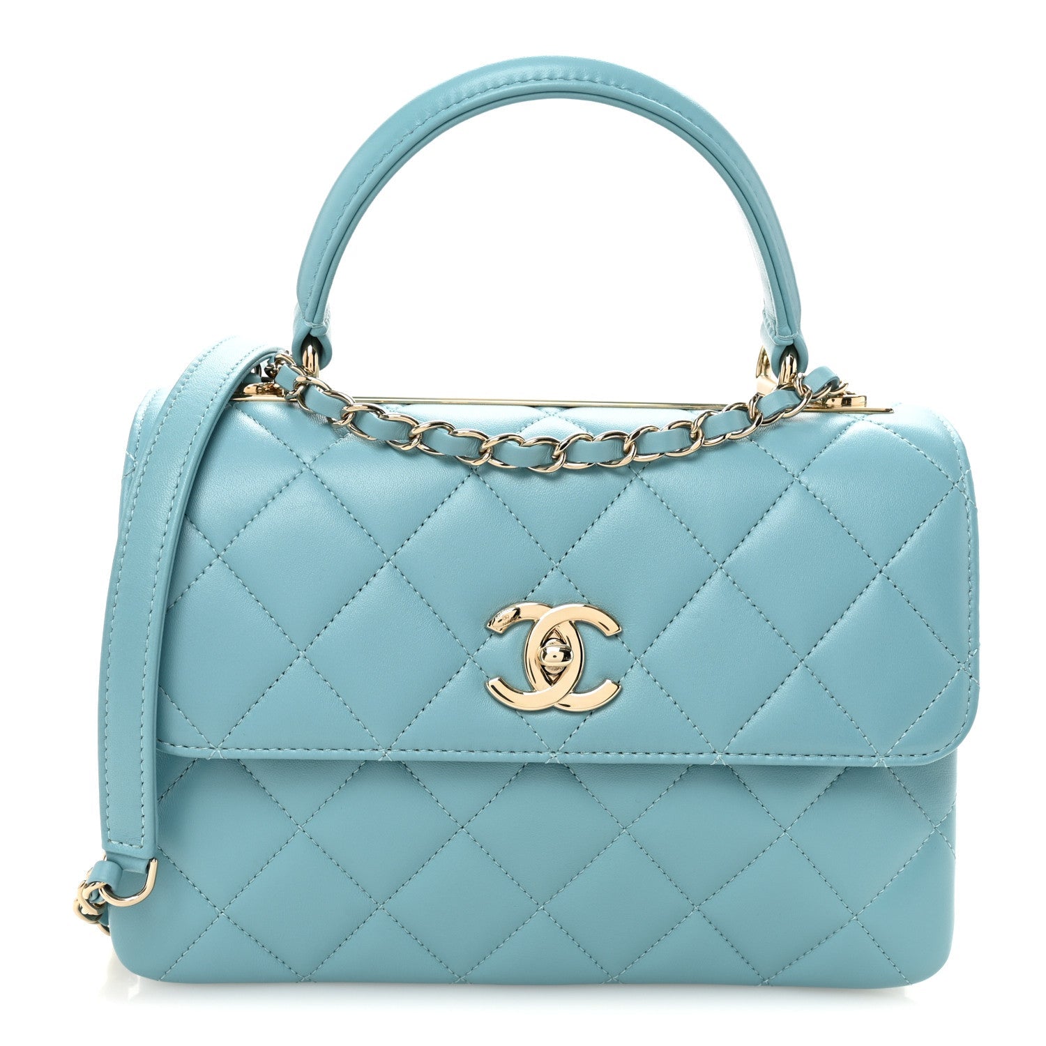 Lambskin Quilted Small Trendy CC Flap Dual Handle Bag Light Blue