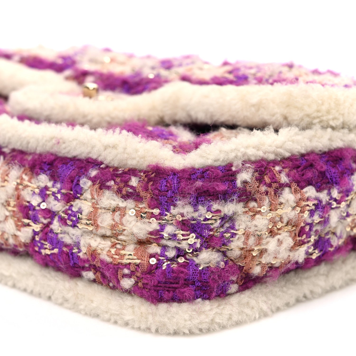Tweed Shearling Large Flap Bag Purple Beige