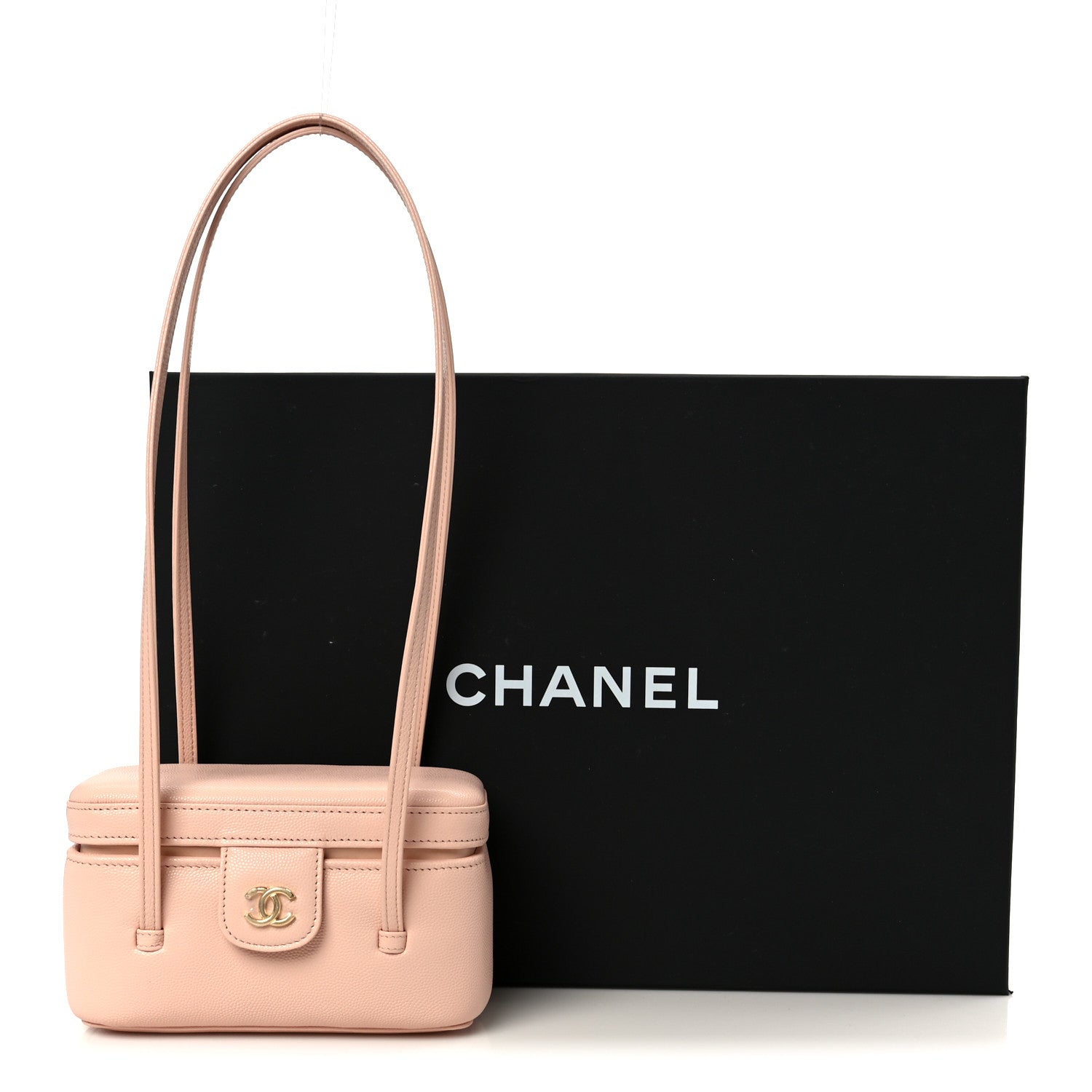 Shiny Caviar Preppy Coco Long Vanity With Strap Light Pink