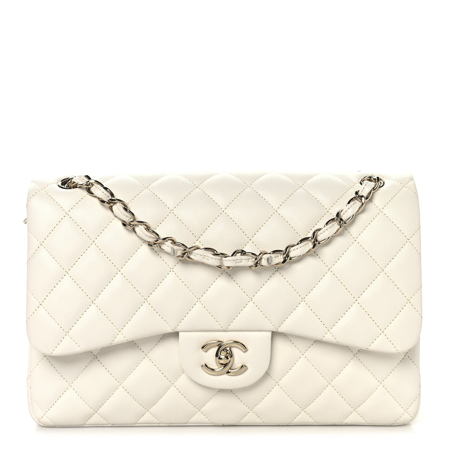 Caviar Quilted Jumbo Double Flap White