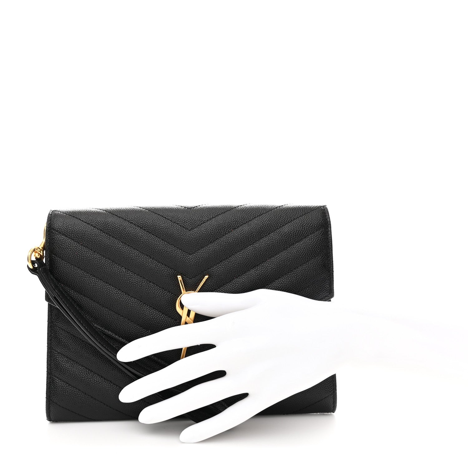 Grain De Poudre Matelasse Chevron Monogram Envelope Clutch Black