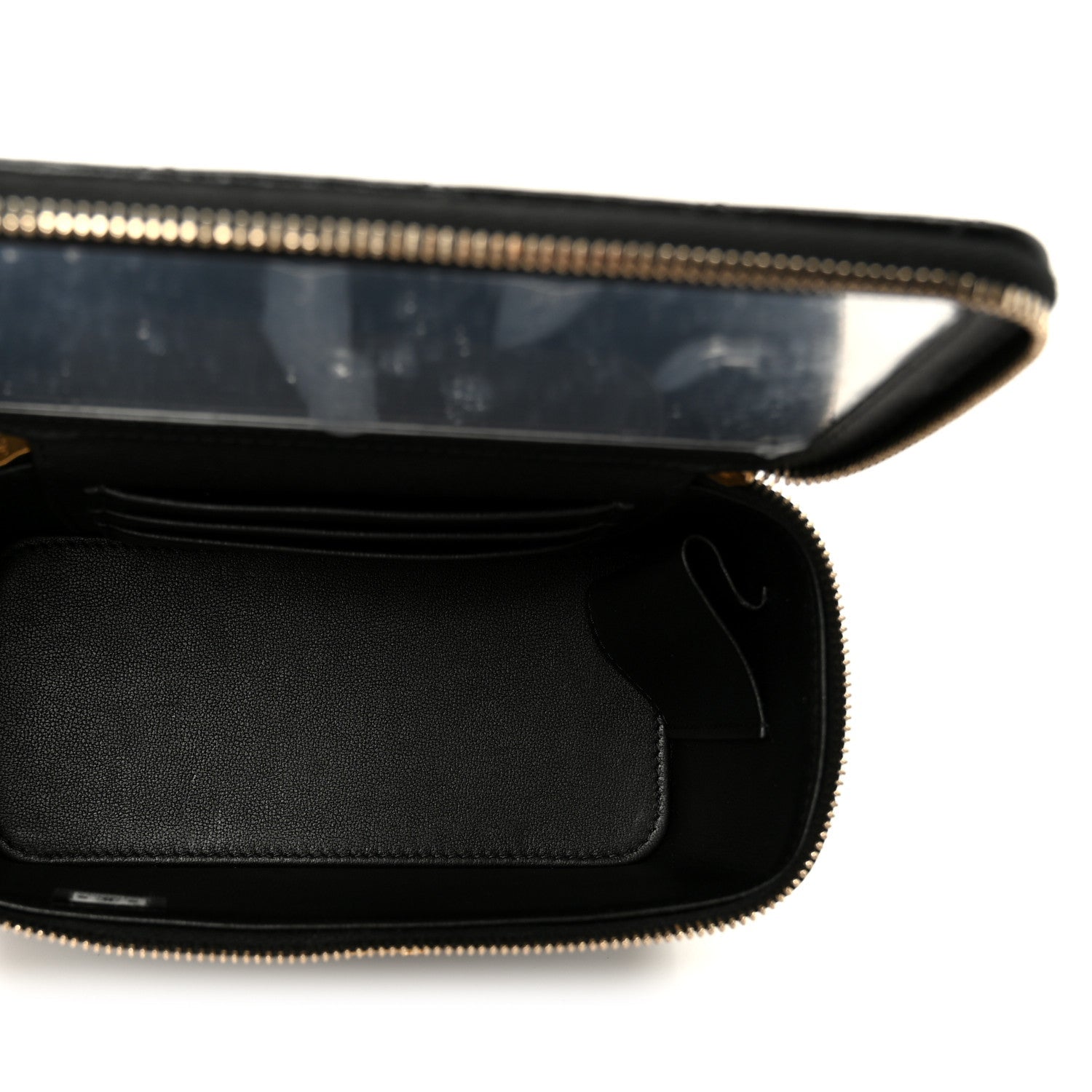 Shiny Lambskin Quilted CC Links Small Vanity Case With Chain Black
