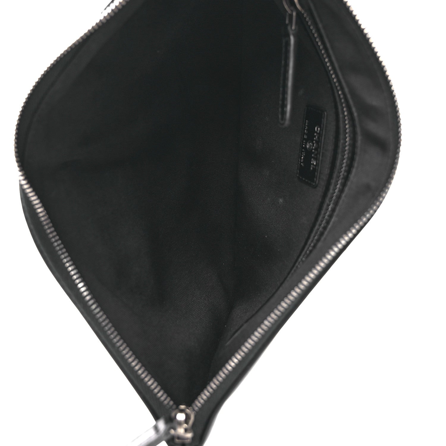 Shiny Calfskin Crystal Pearl Logo Cosmetic Case Black