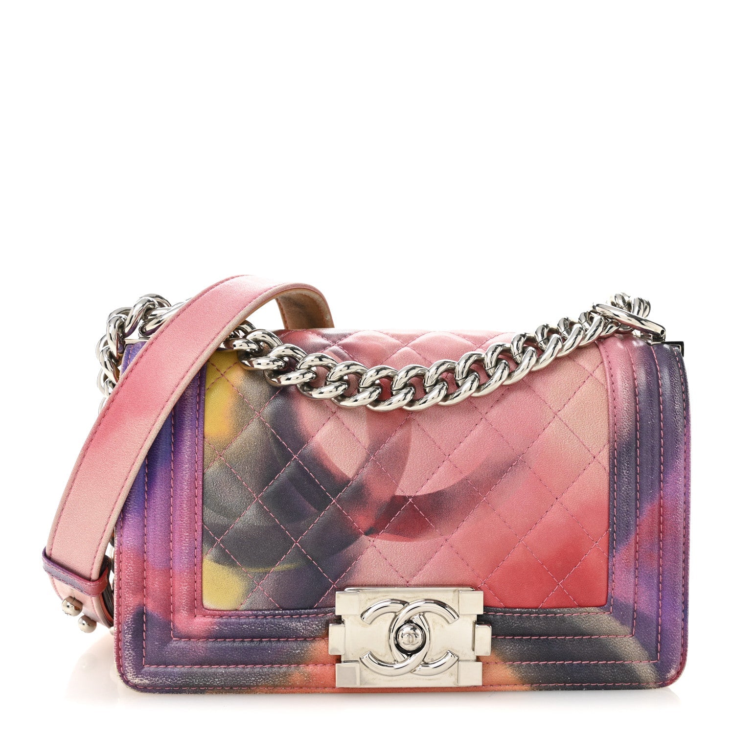 Lambskin Quilted Small Flower Power Boy Flap Multicolor