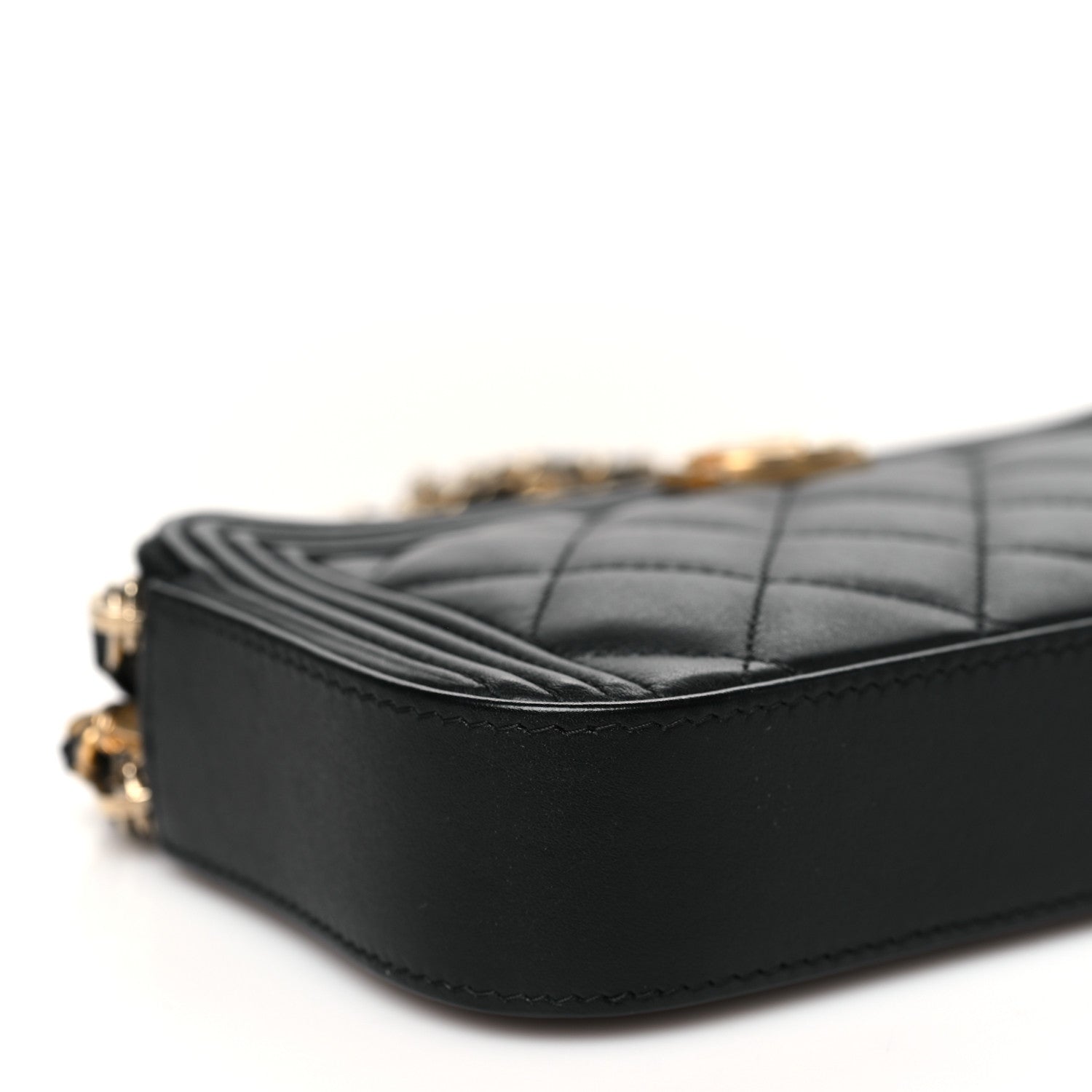 Lambskin Quilted Small Boy Clutch With Chain Black