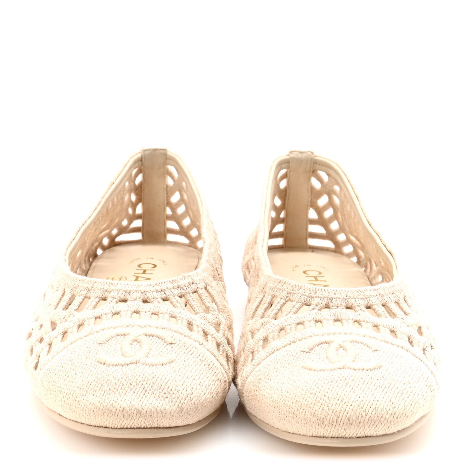 Cotton Embroidered Cap Toe Ballet Flats 38 Ivory