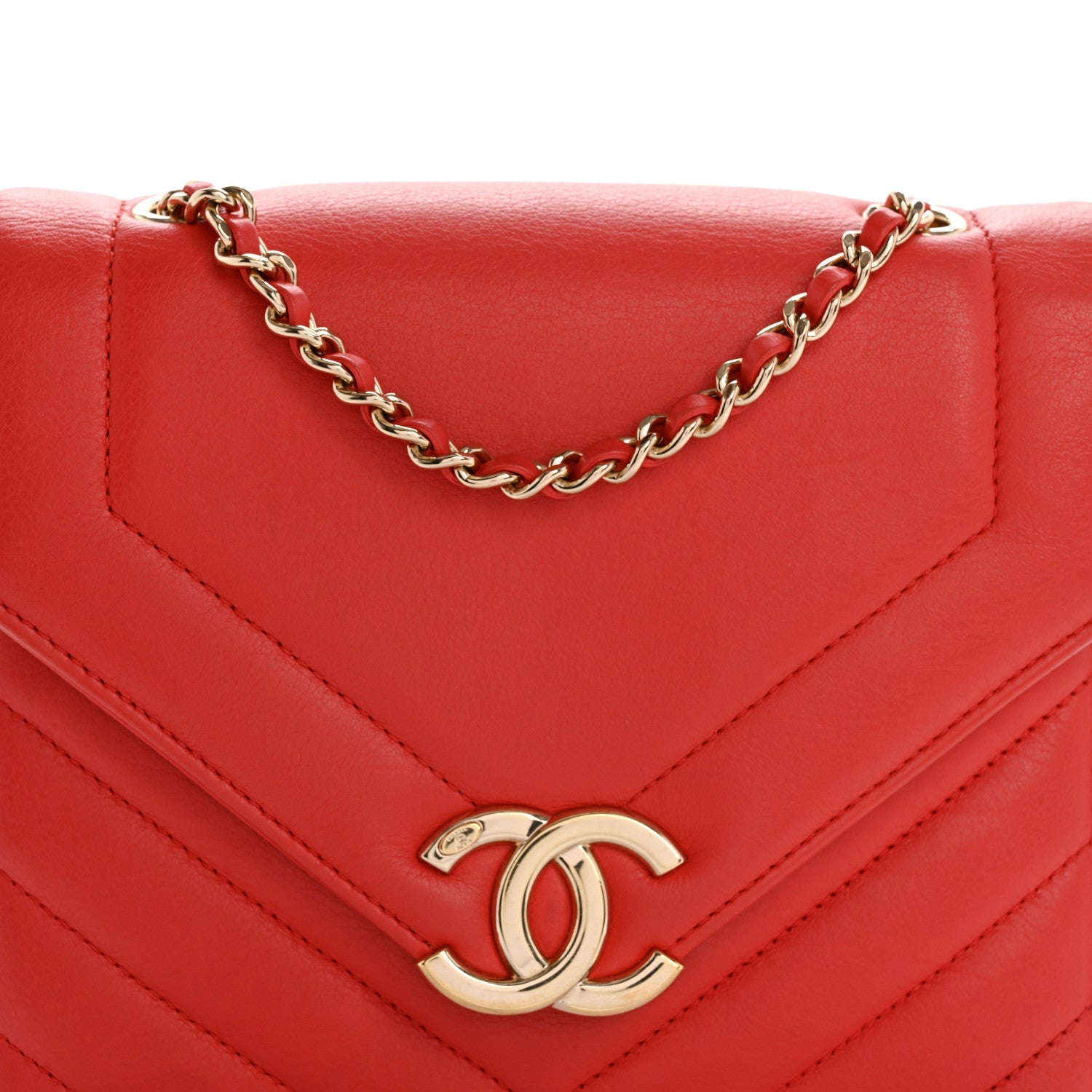 Calfskin Quilted Chevron Small Envelope Flap Red