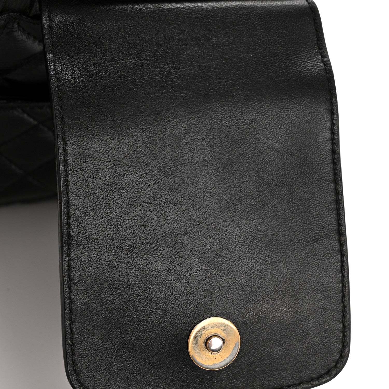 Glazed Calfskin Quilted Double Pocket Crossbody Flap Black