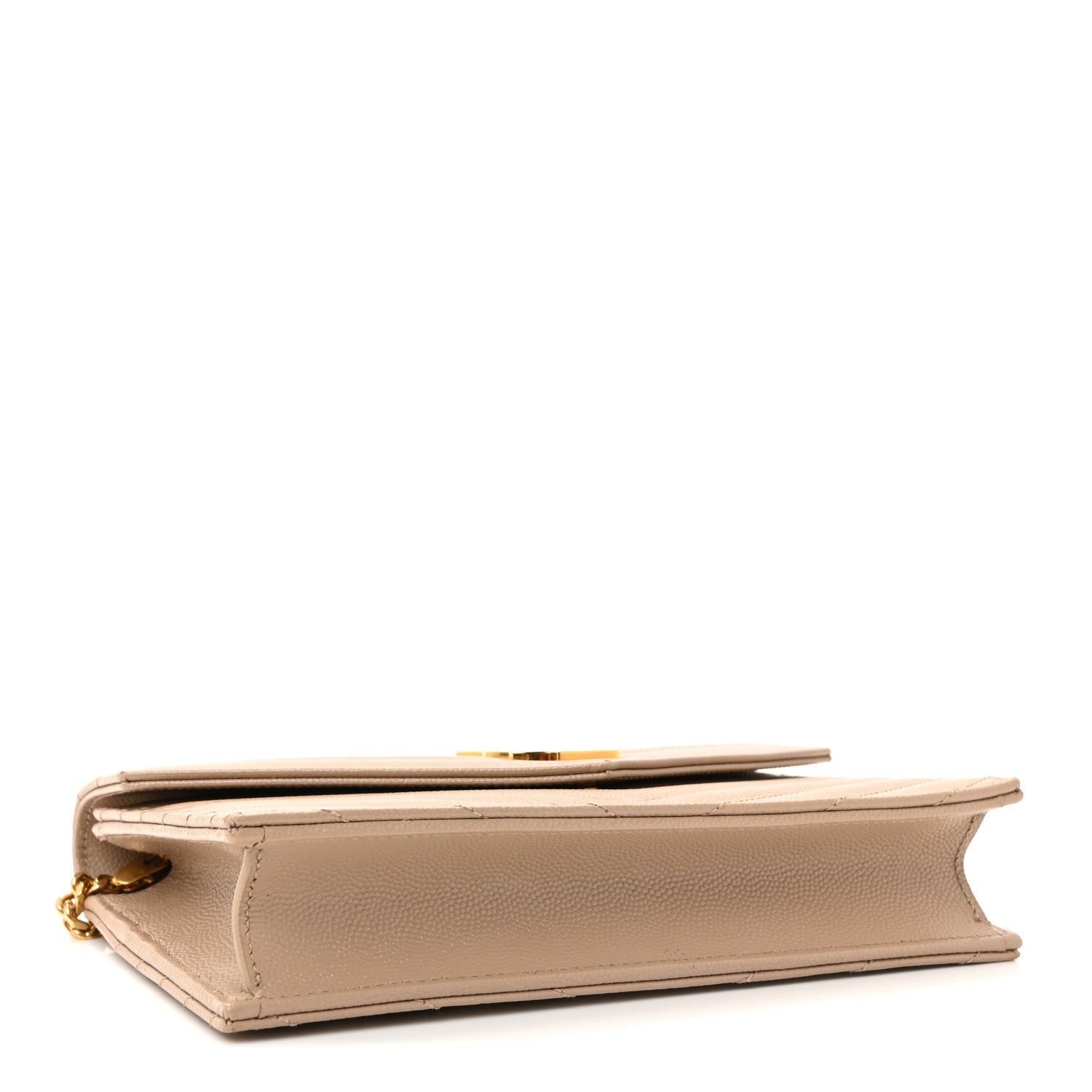 Grain De Poudre Matelasse Chevron Monogram Envelope Chain Wallet Dark Beige