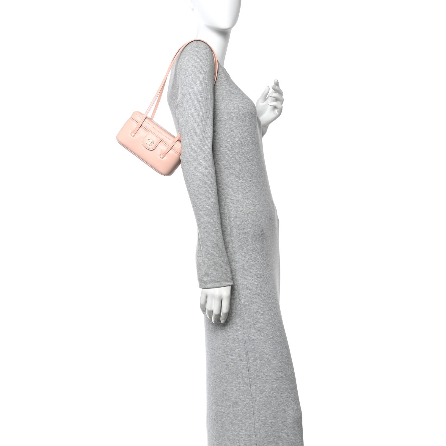 Shiny Caviar Preppy Coco Long Vanity With Strap  Light Pink