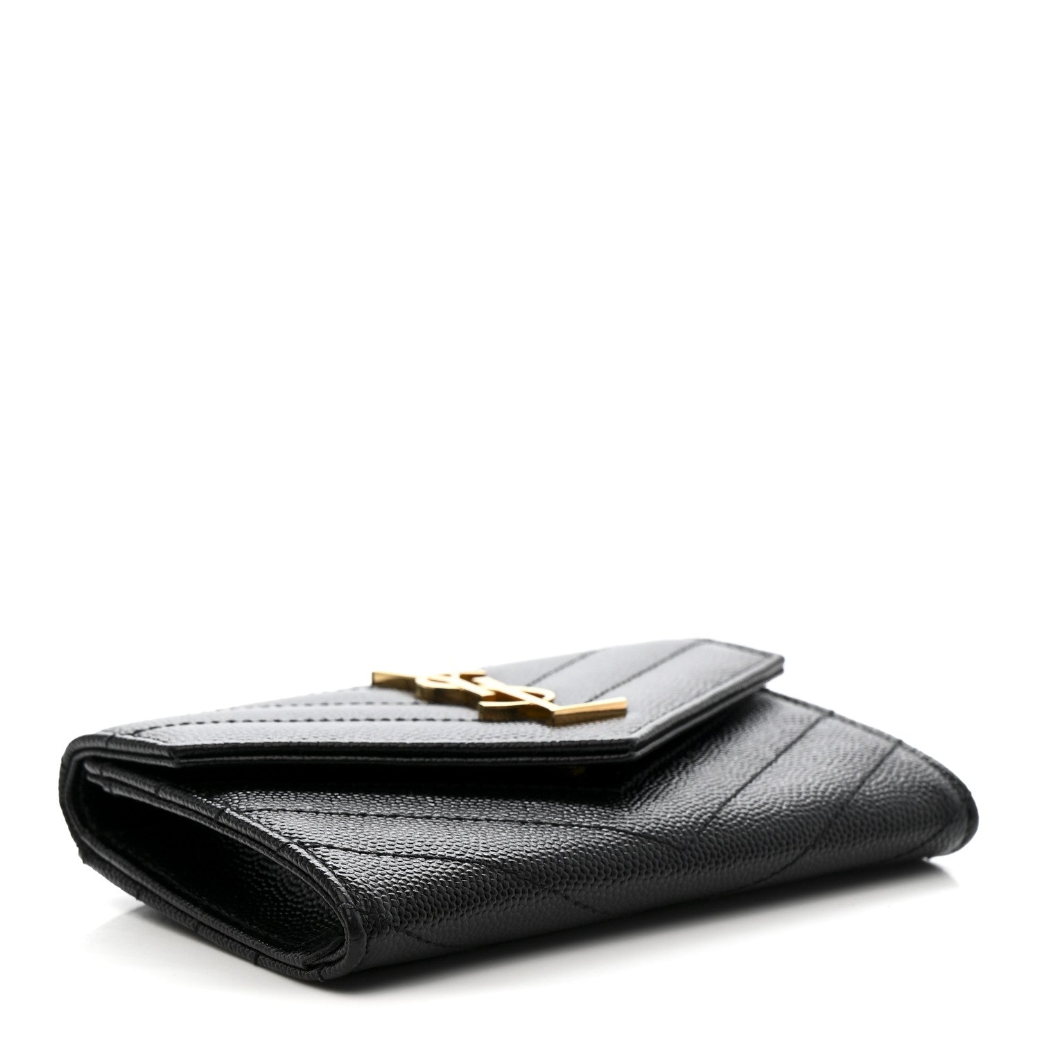 Grain De Poudre Matelasse Chevron Small Monogram Envelope Wallet Black