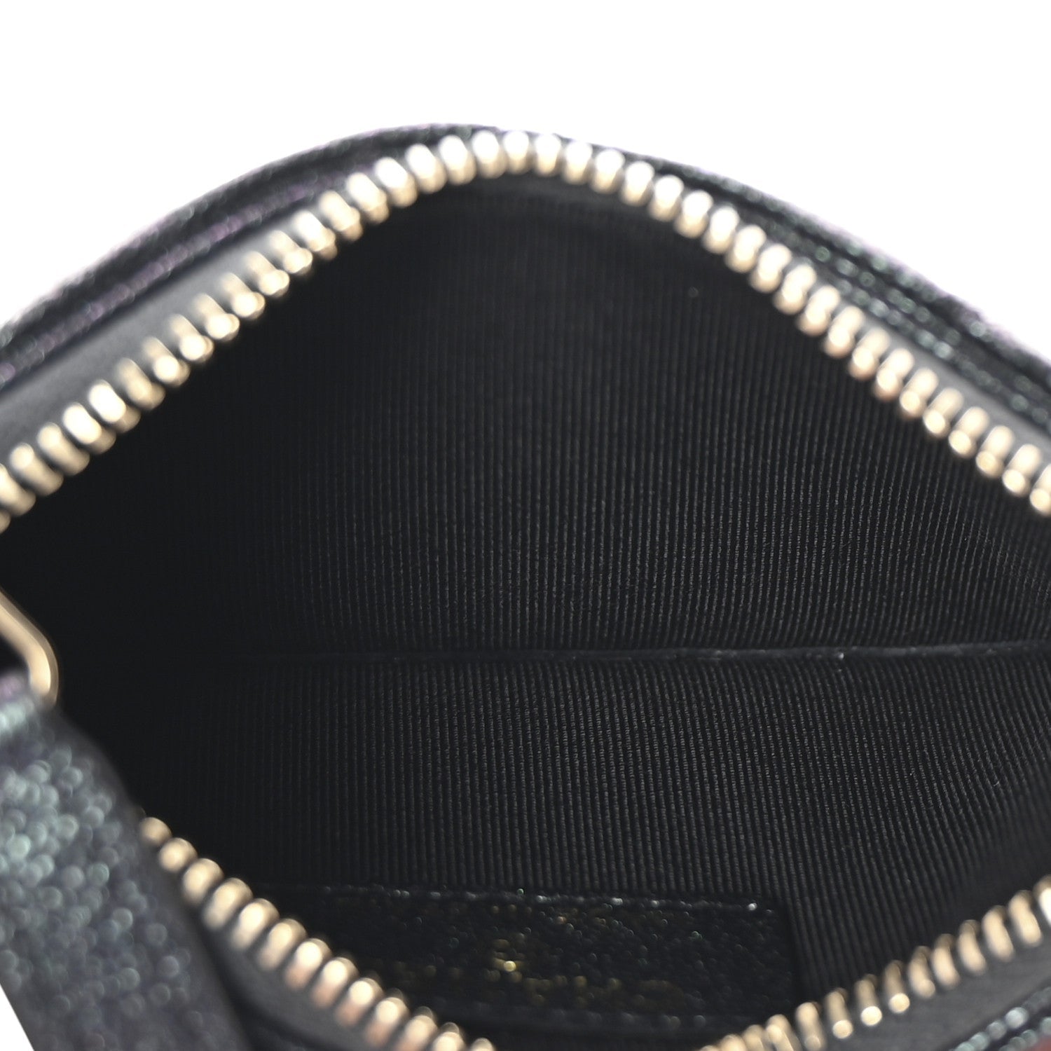 Iridescent Caviar Quilted Flap Zip Card Holder Black