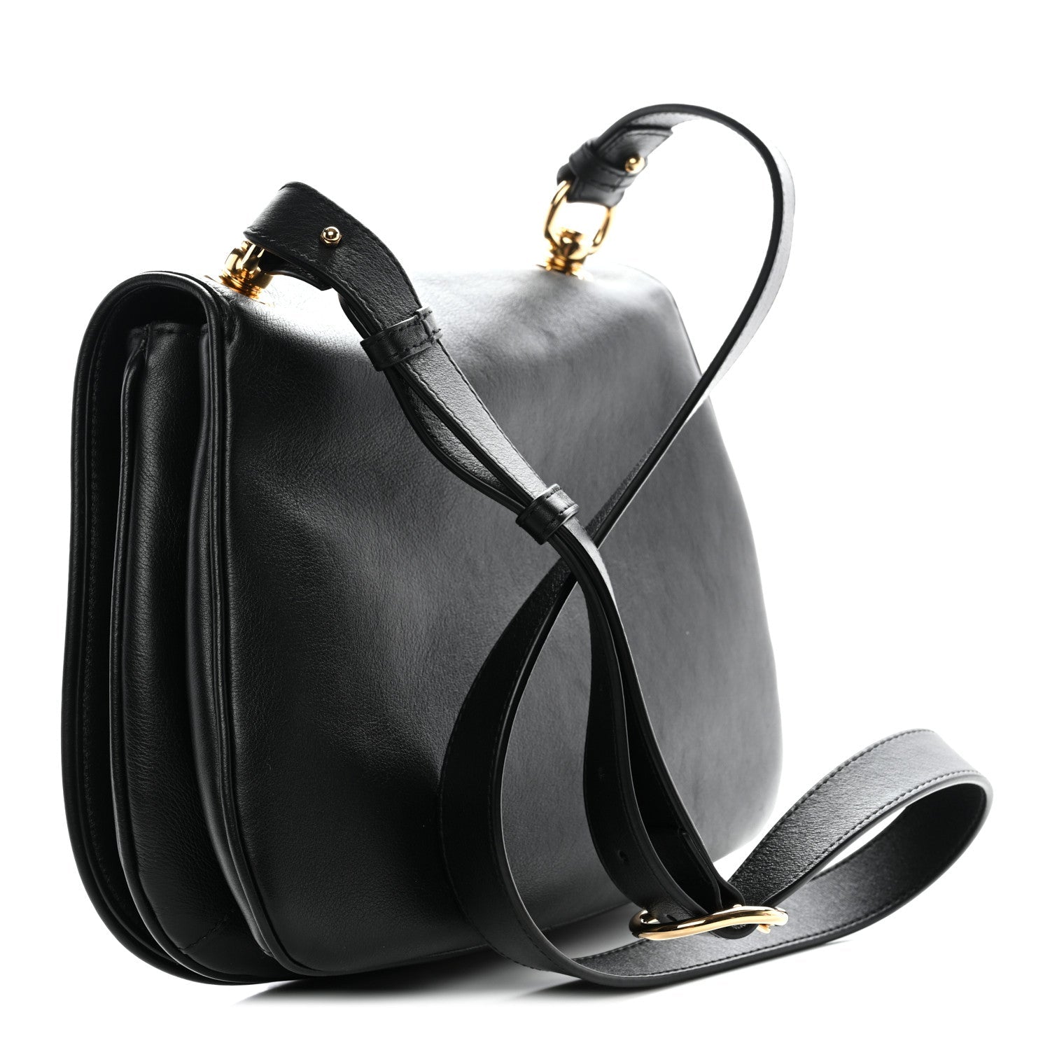Roxy Calfskin Web Medium Blondie Top Handle Shoulder Flap Bag Black