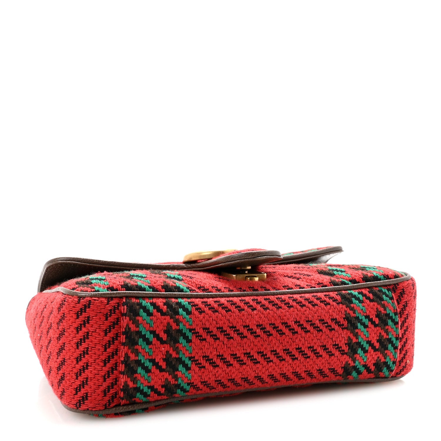 Wool Tweed Textured Dollar Calfskin Matelasse Diagonal Plaid Small GG Marmont Shoulder Bag Red Green Multicolor New Acero