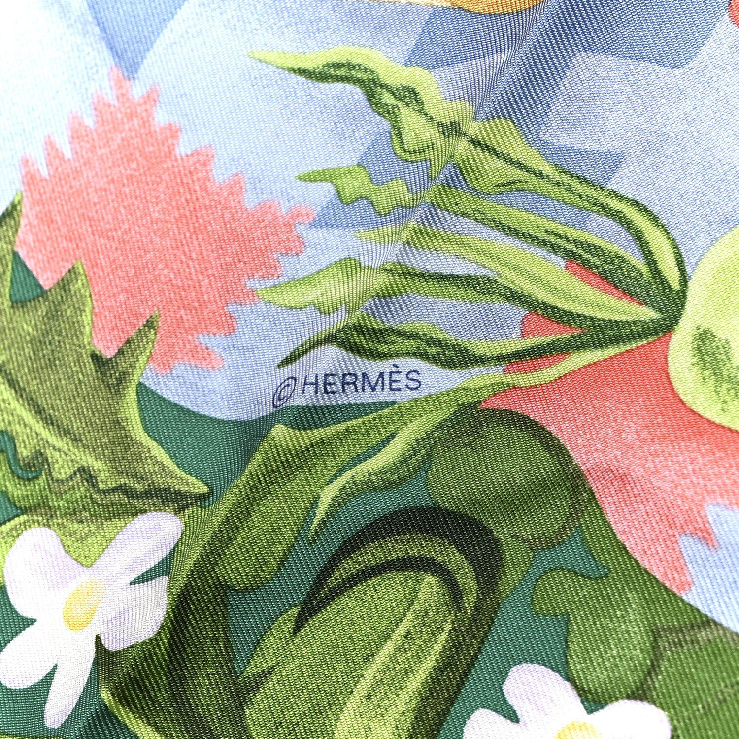 Silk Un Carre Sur l'Herbe Scarf 90 Bleu Ciel Vert Jaune