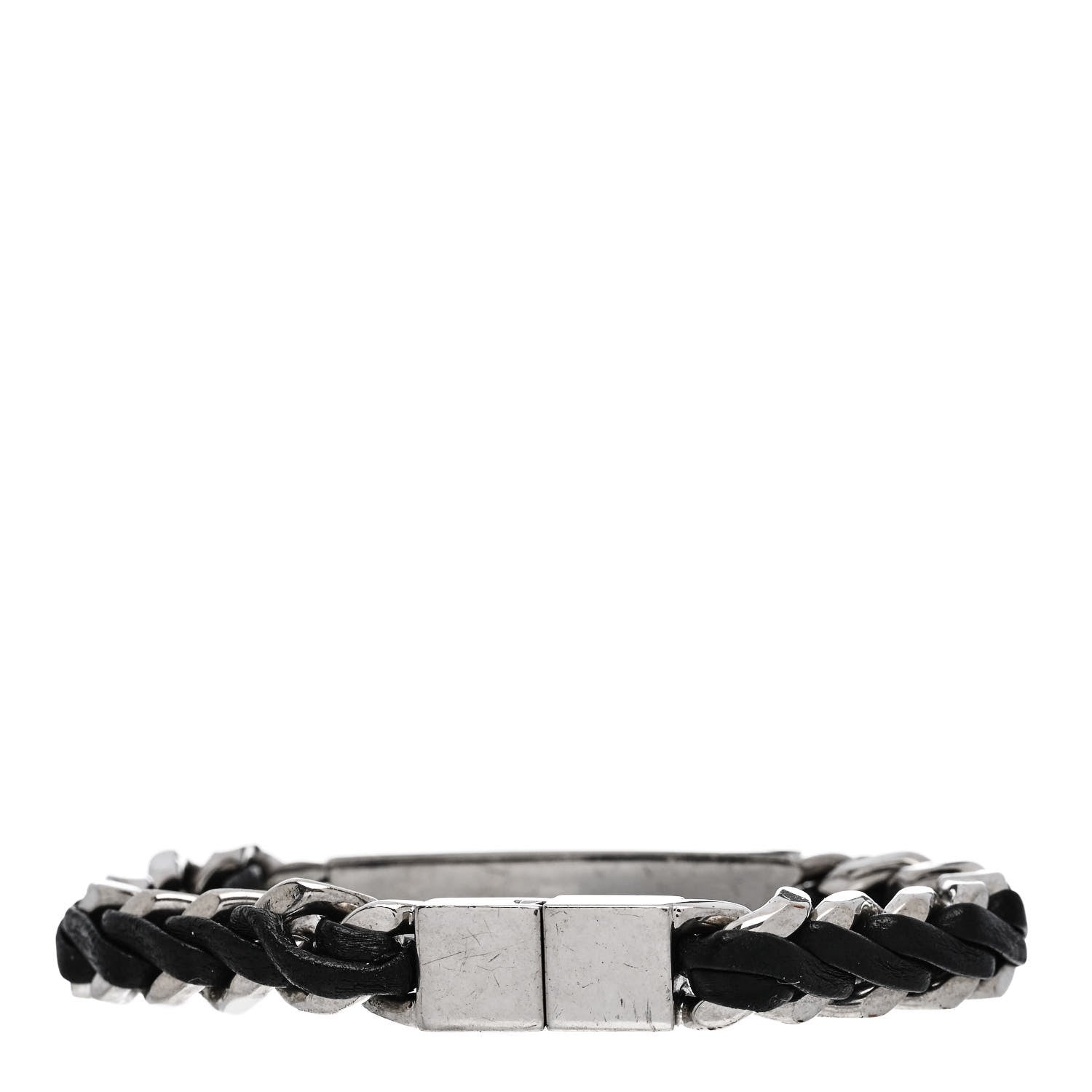 Metal Leather Curb Chain Bracelet Oxidized Silver Black