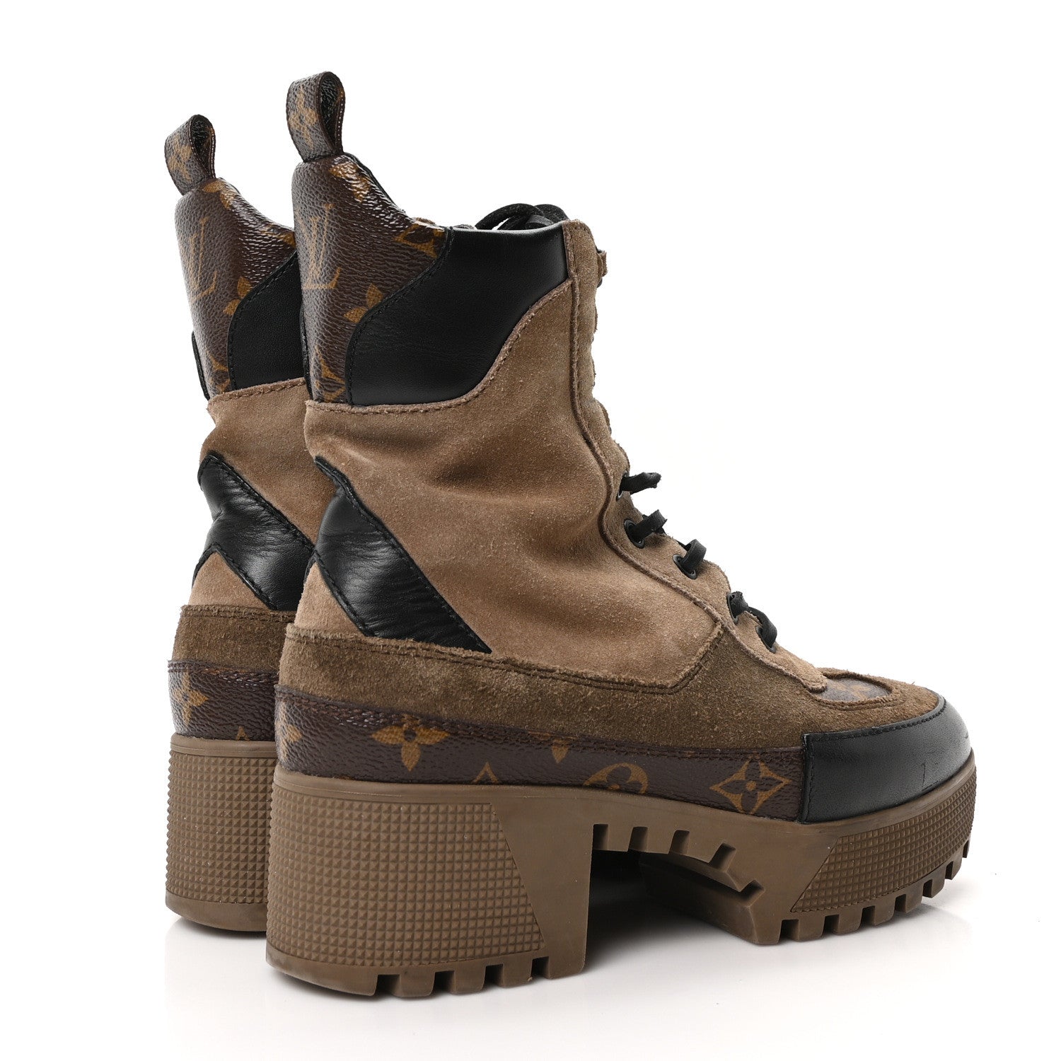 Suede Calfskin Monogram Laureate Platform Desert Boots 36 Taupe