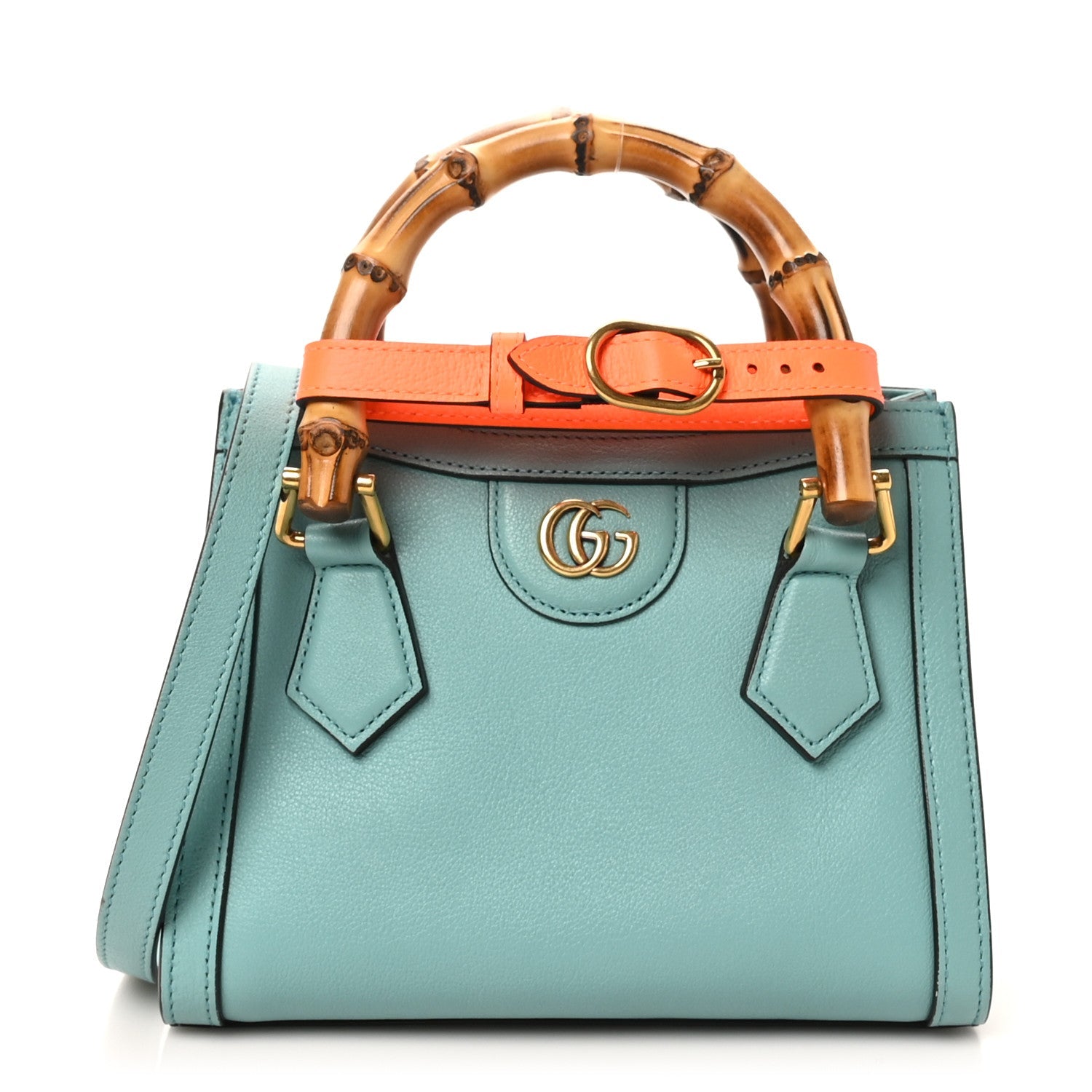 Textured Dollar Calfskin Web Mini Diana Tote Bag Dusty Azure Deep Orange