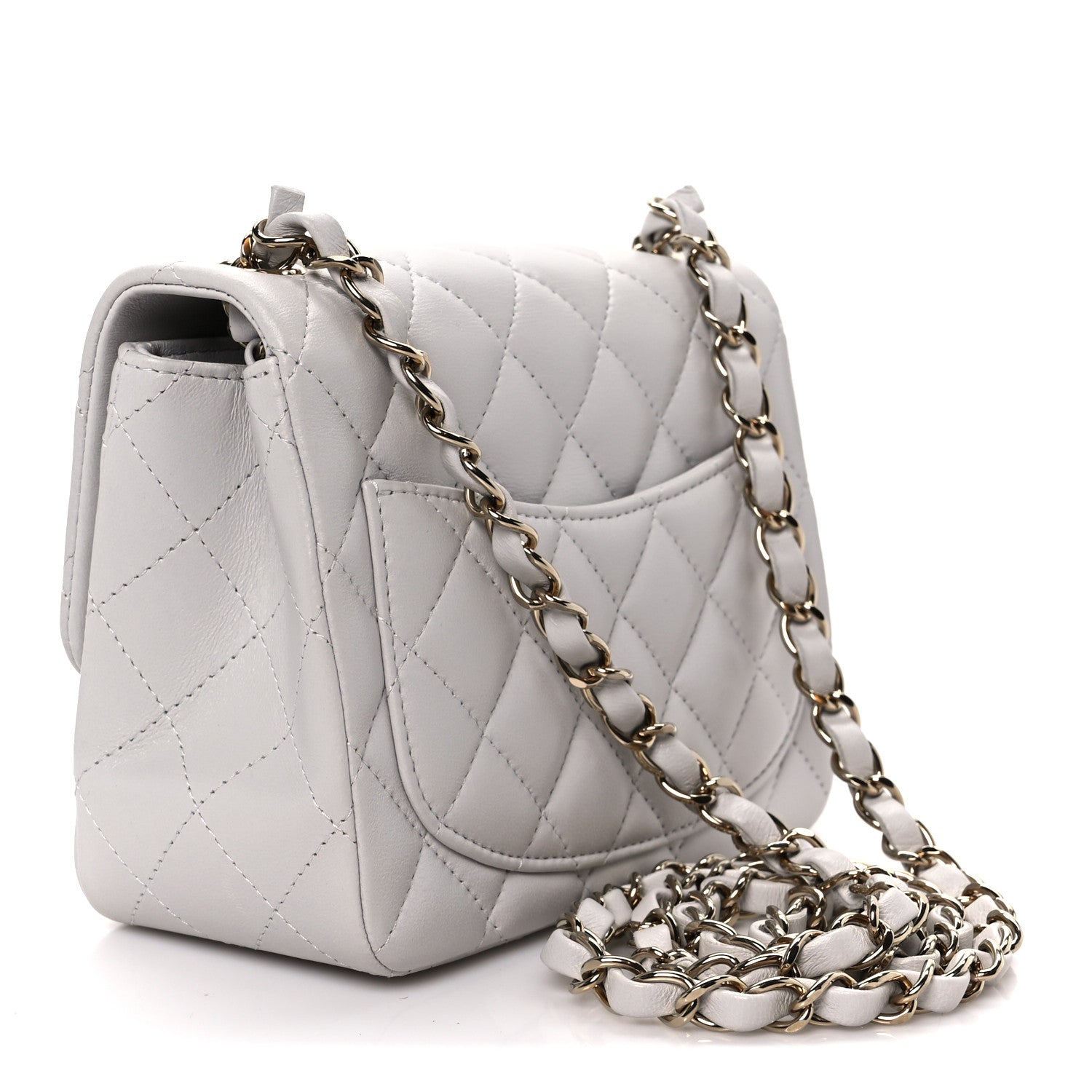 Lambskin Quilted Mini Square Flap Light Grey