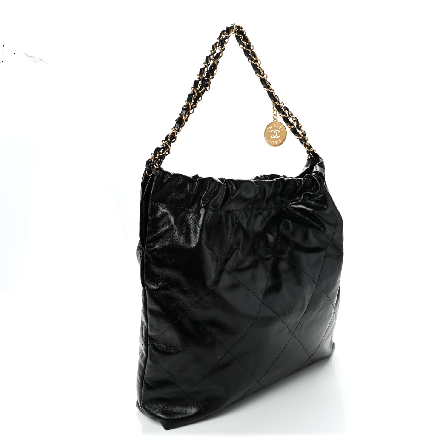 Shiny Calfskin Quilted Large Chanel 22 Black
