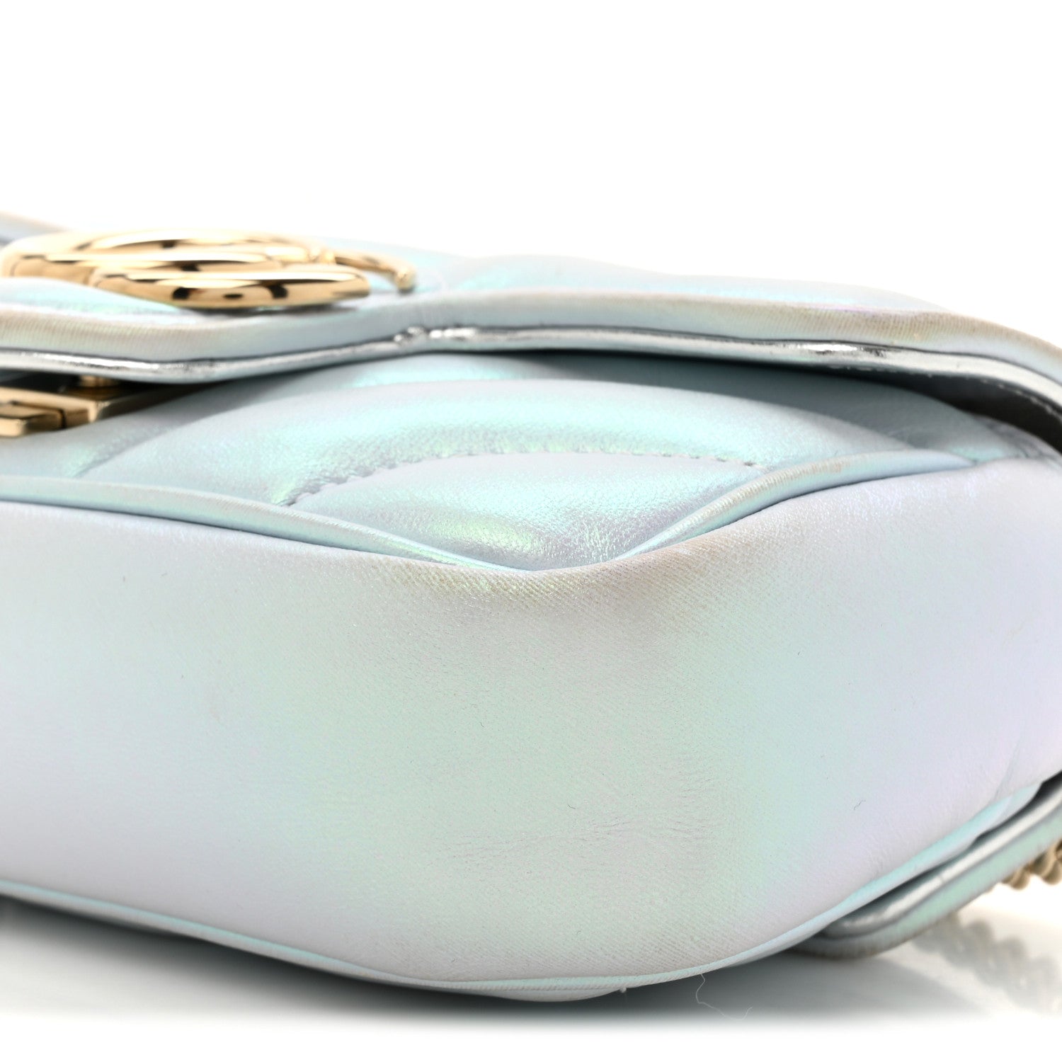 Iridescent Nappa Chevron Matelasse Super Mini GG Marmont Shoulder Bag Iridescent Snow Light Blue