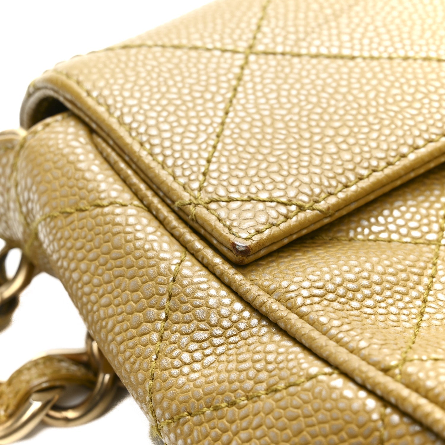 Metallic Caviar Quilted Medium Single Flap Beige