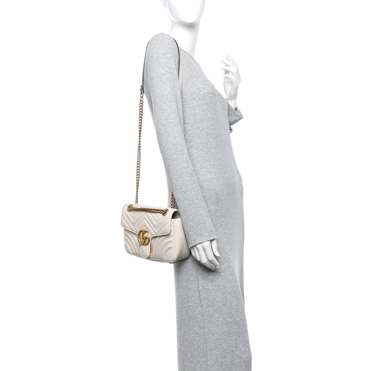 Calfskin Matelasse Small GG Marmont Shoulder Bag White