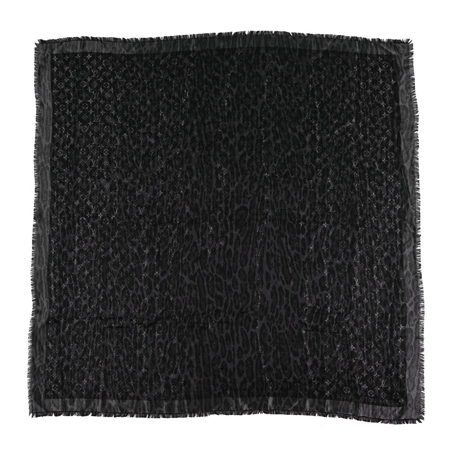 Silk Wool Monogram Leogram Shine Shawl Black