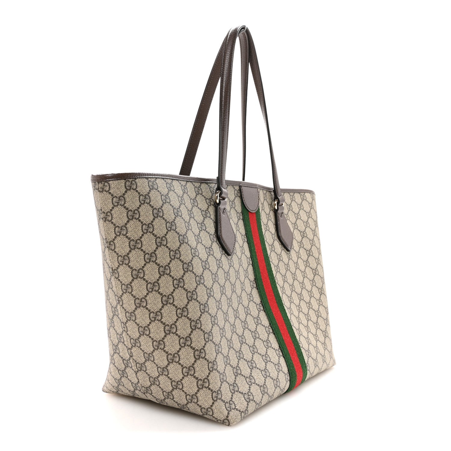 GG Supreme Monogram Calfskin Web Large Ophidia Tote Beige Dark Brown