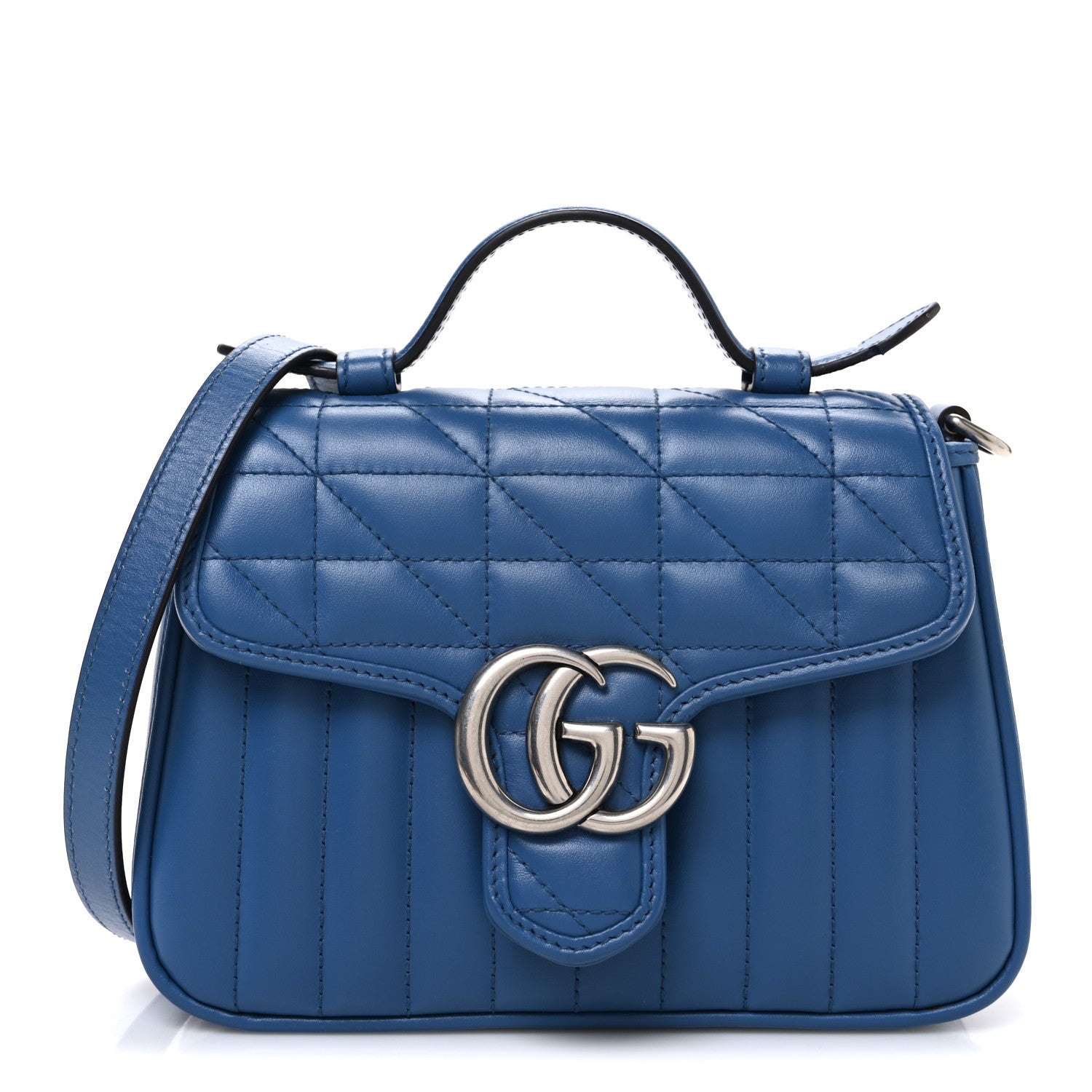 Calfskin Matelasse Aria Mini GG Marmont Top Handle Shoulder Bag Clear Blue