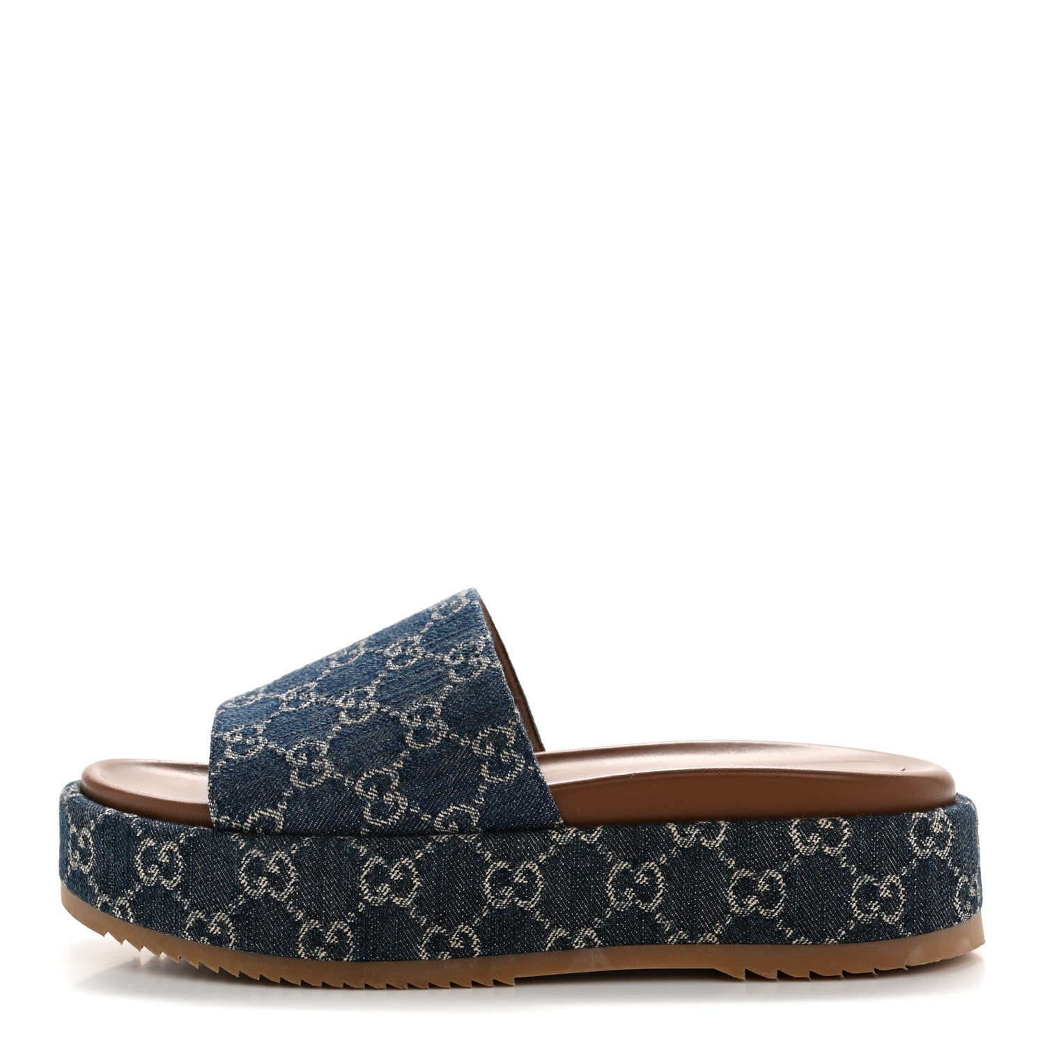 New Denim GG Monogram Angelina Platform 55mm Slide Sandals 41 Blue Tea