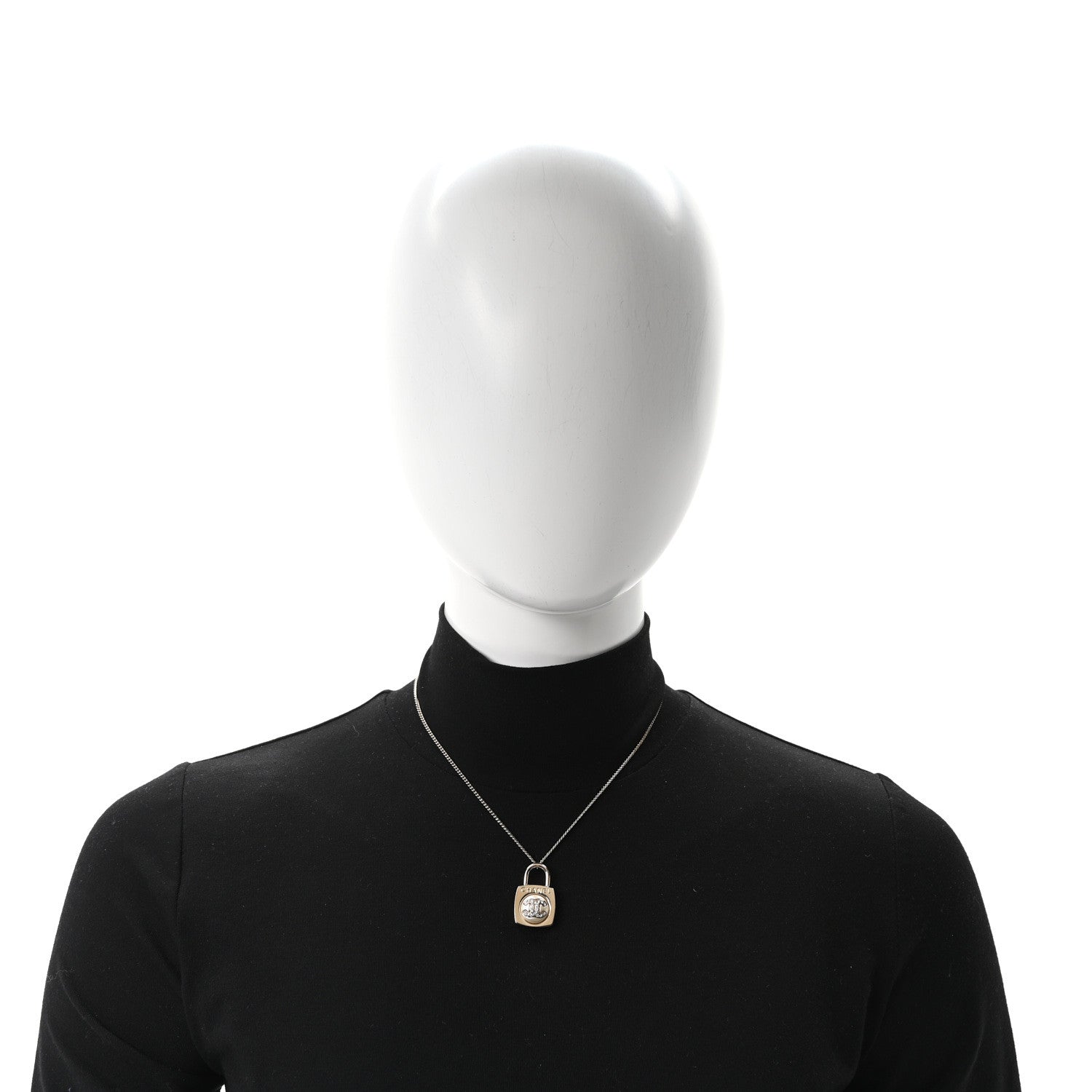 Crystal Pearl Lock CC Necklace Gold